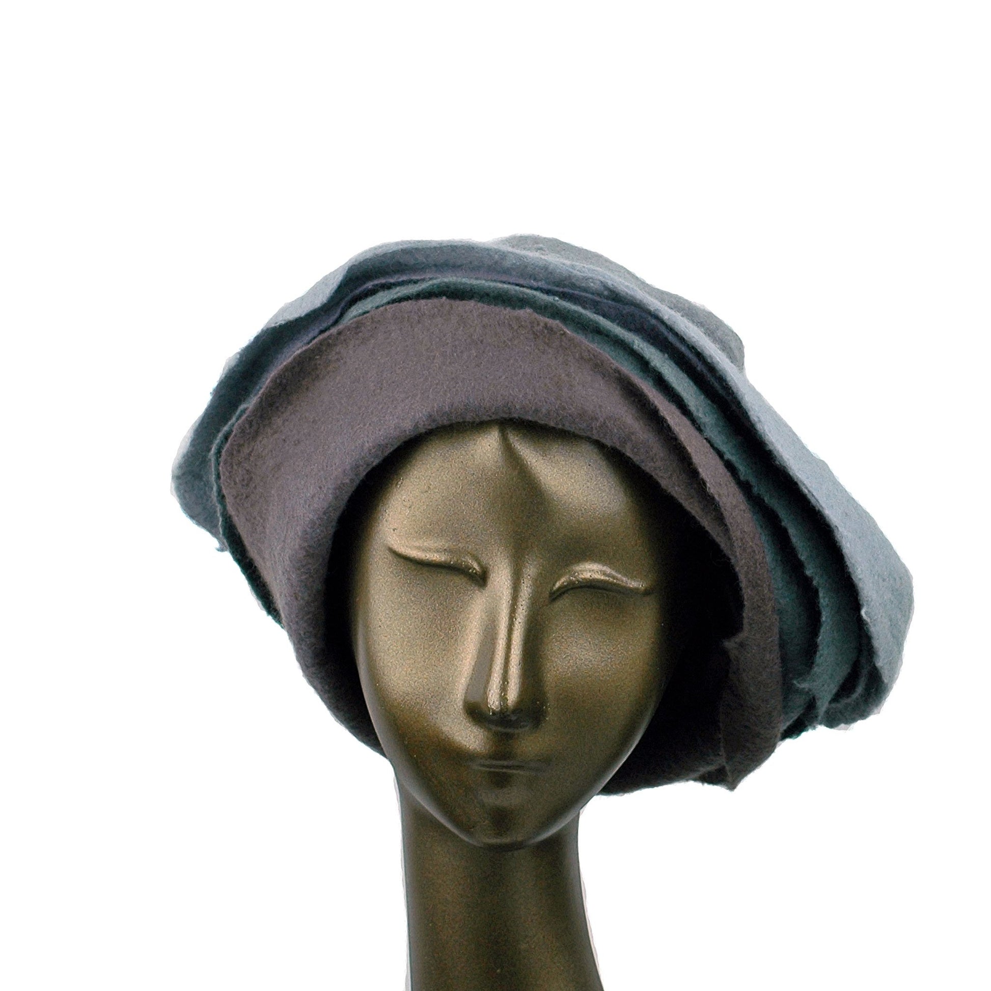 Gray Felted Cloche with Seashell Layered Brim  - front view