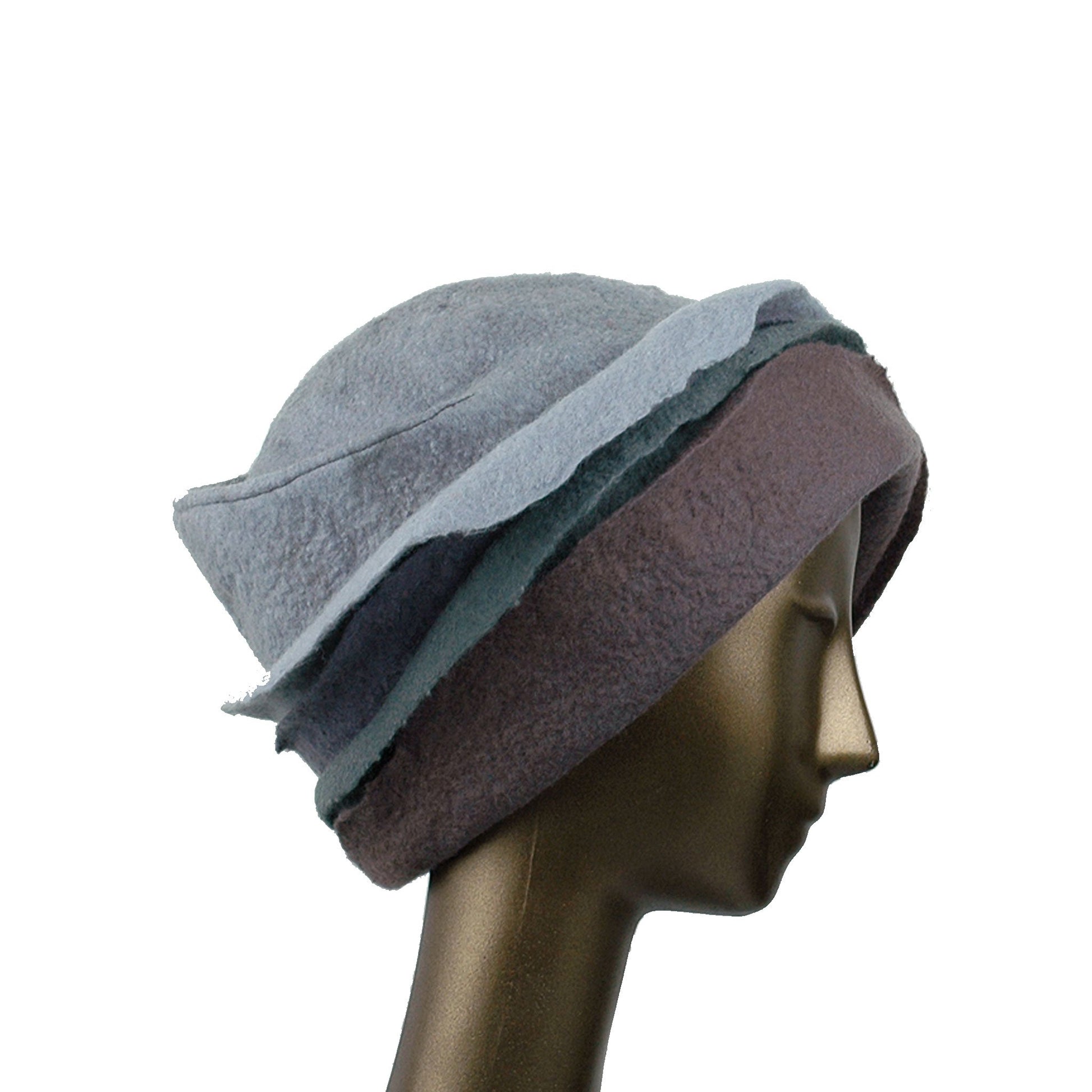 Gray Felted Cloche with Seashell Layered Brim - side view