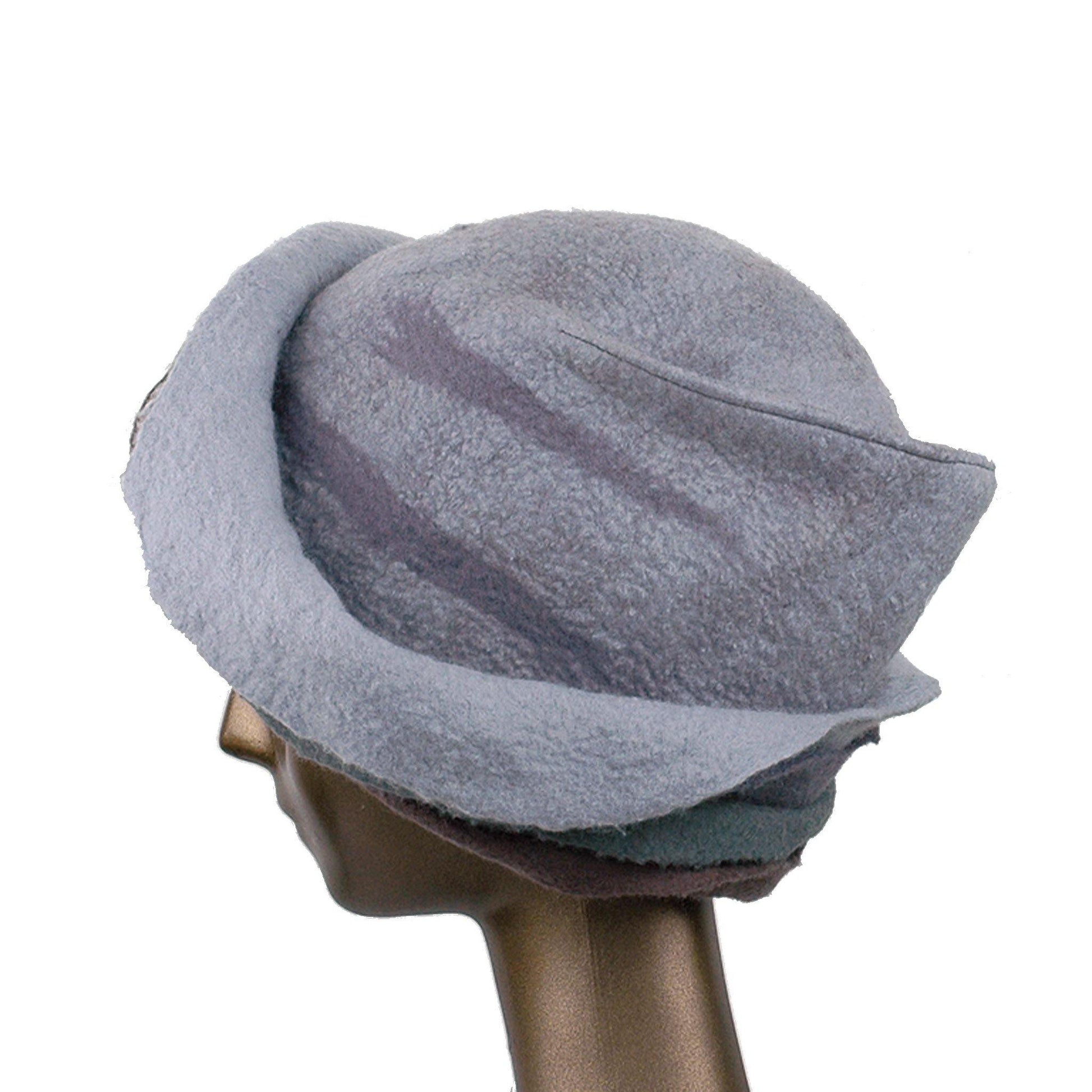 Gray Felted Cloche with Seashell Layered Brim - side view