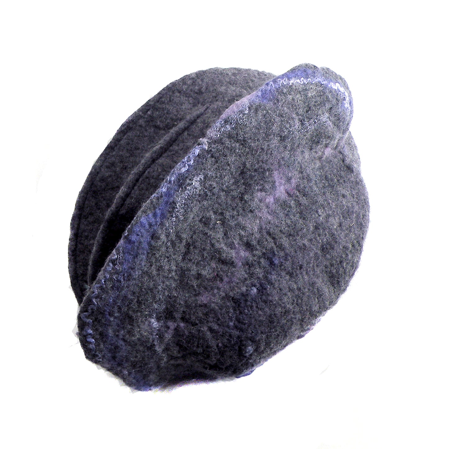 Gray Gotland Wool Beret with Purple Ruffle - top view