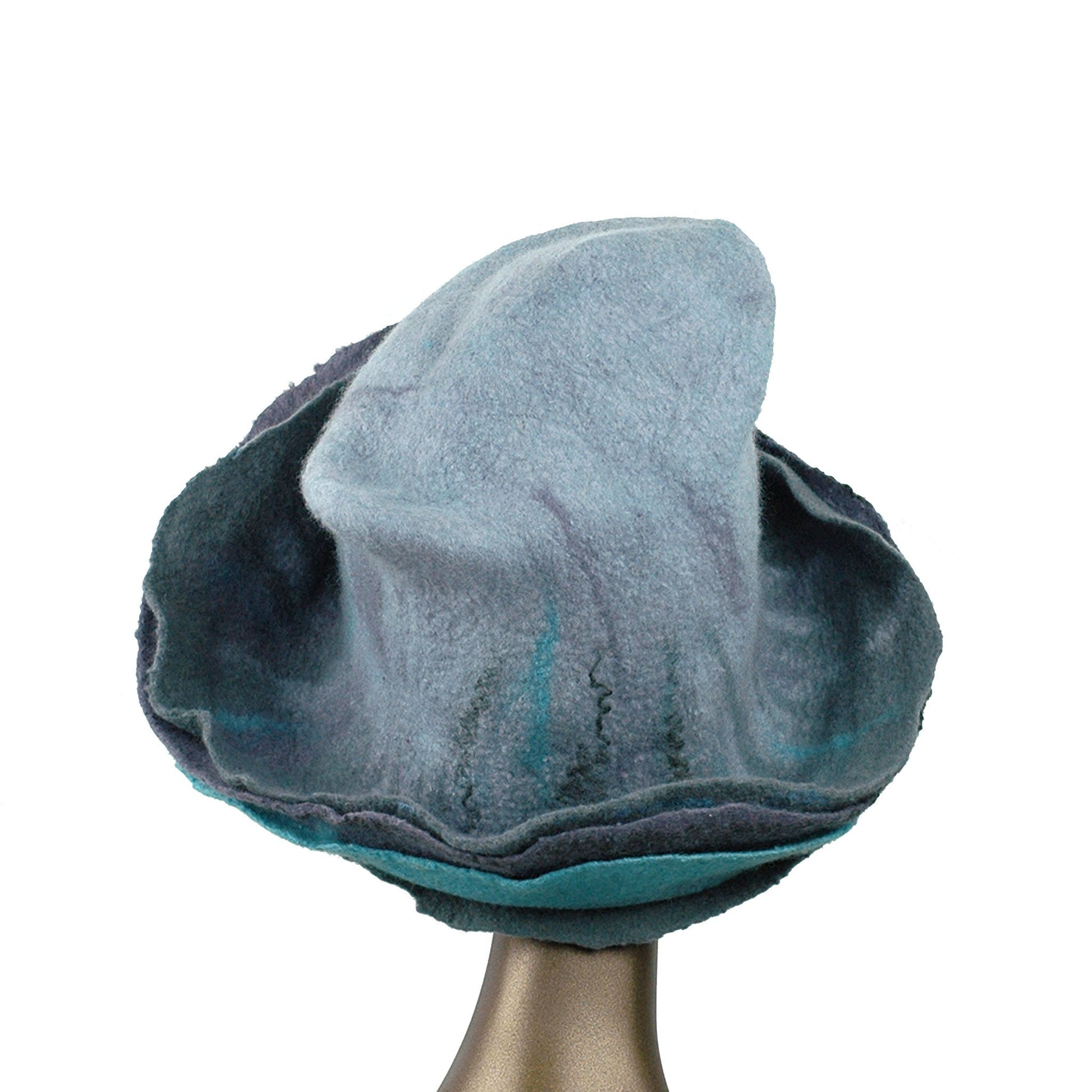 Gray Wide Brimmed Felted Hat with Organic Layers - back view