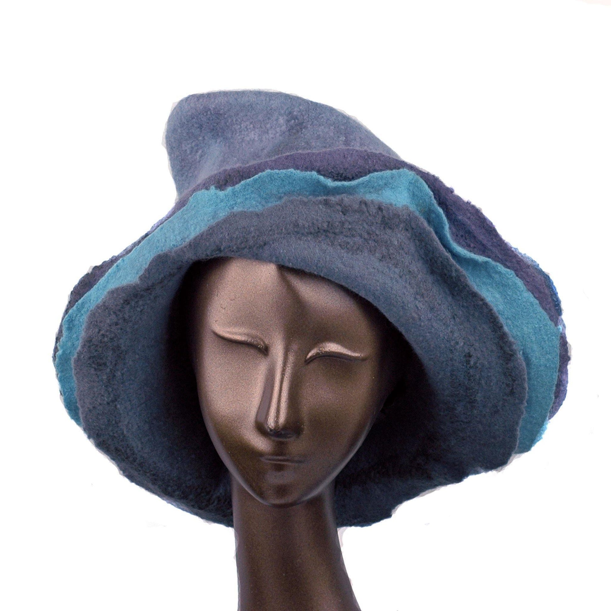 Gray Wide Brimmed Felted Hat with Organic Layers - front view