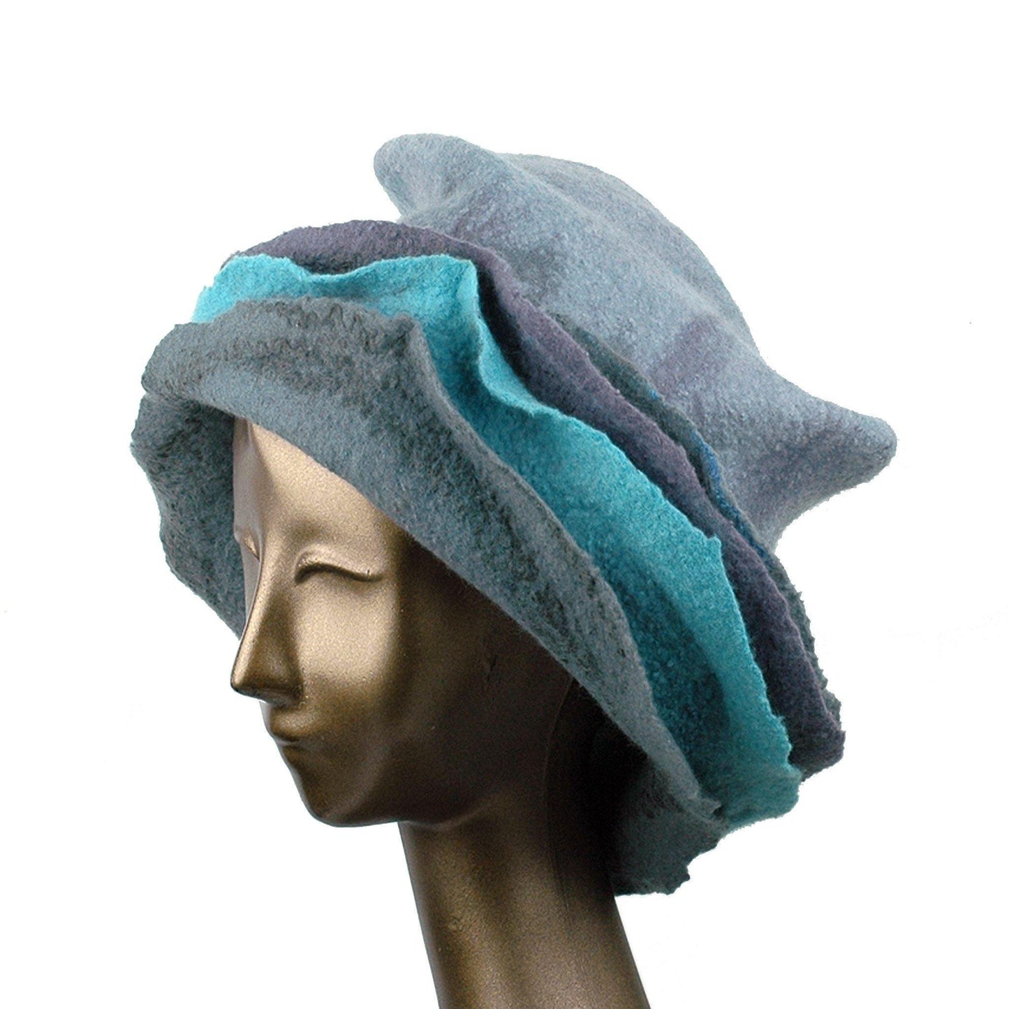 Gray Wide Brimmed Felted Hat with Organic Layers - three quarters view