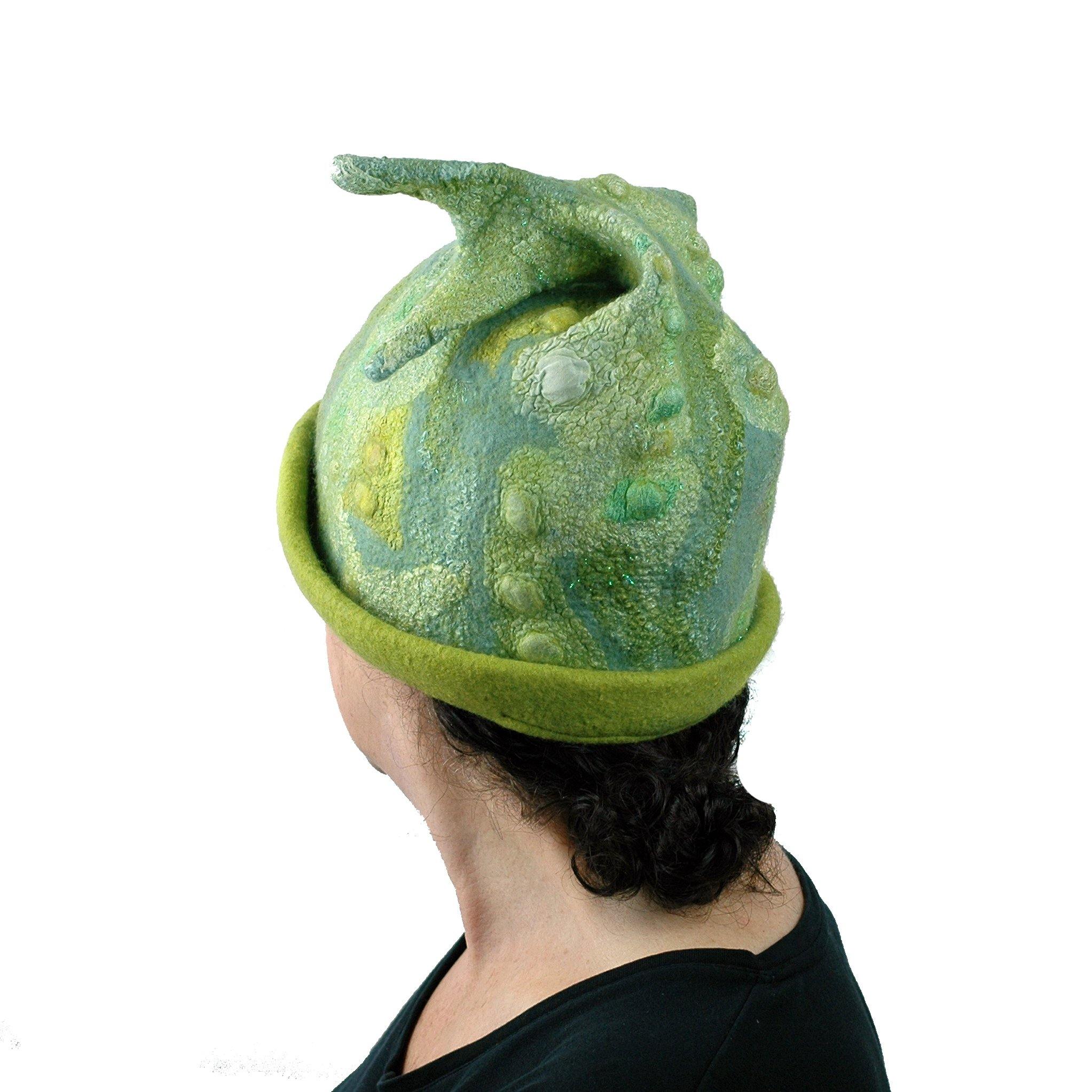 Green Beanie Hat with Sculptural Fish Tail - Extra Large Size 