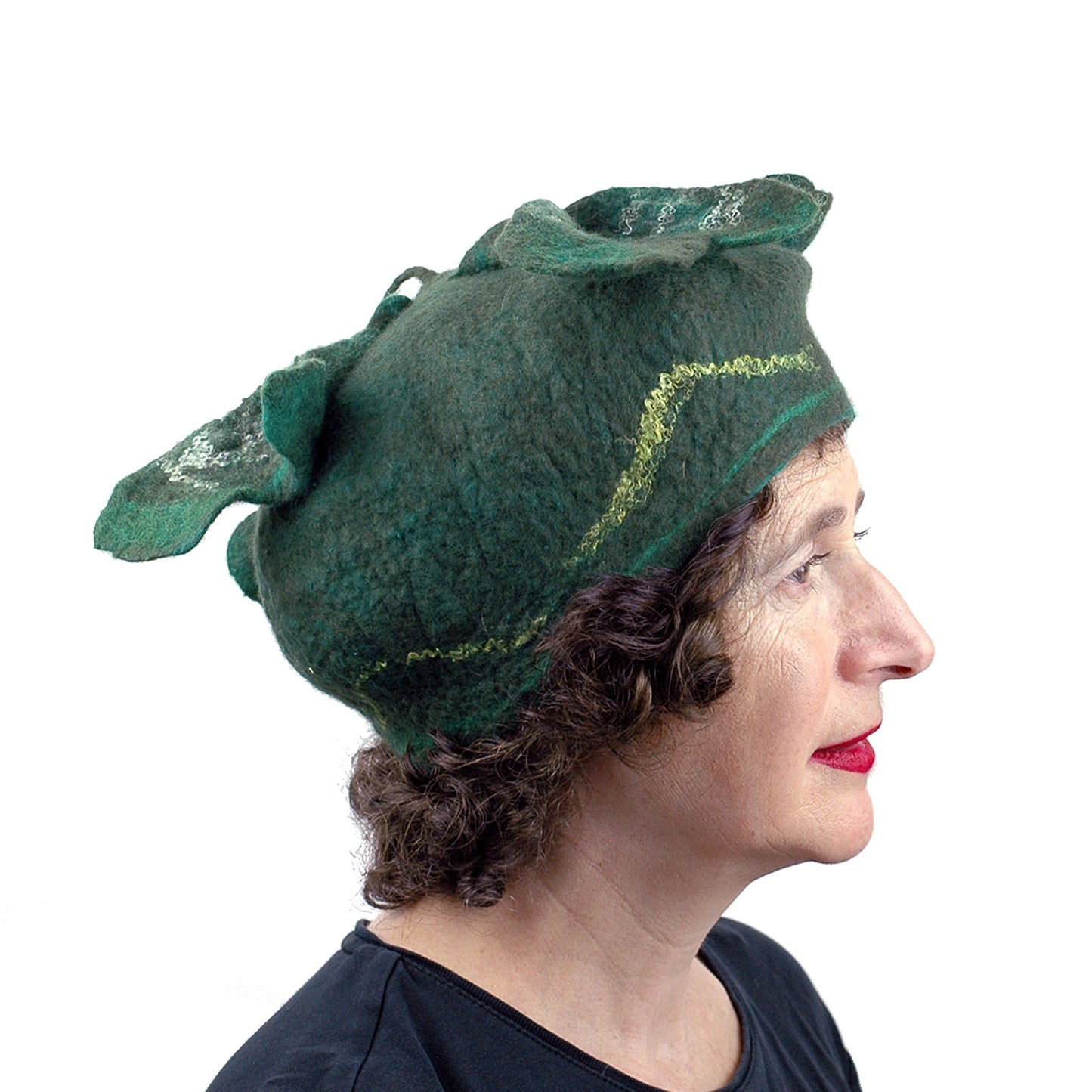 Green Four Leaf Clover Felted Hat - side view