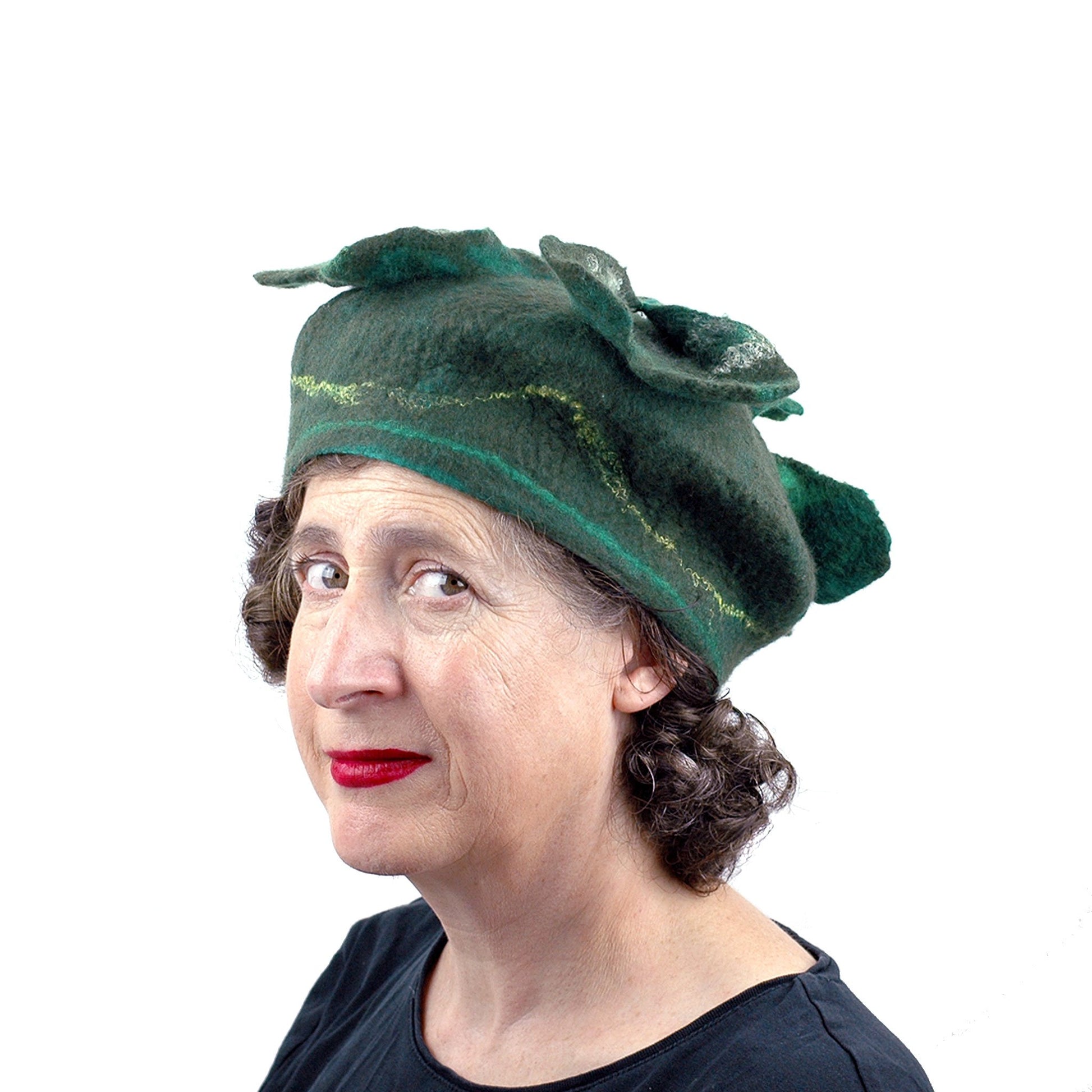 Green Four Leaf Clover Felted Hat - three quarters view