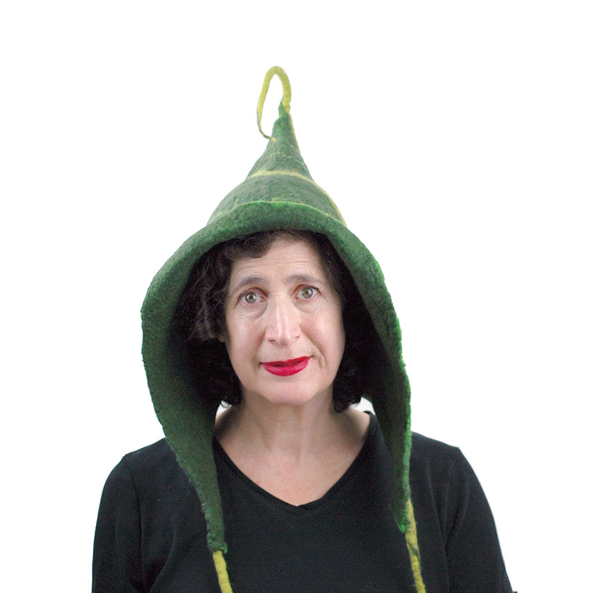 Green Leaf Felted Hood -front view