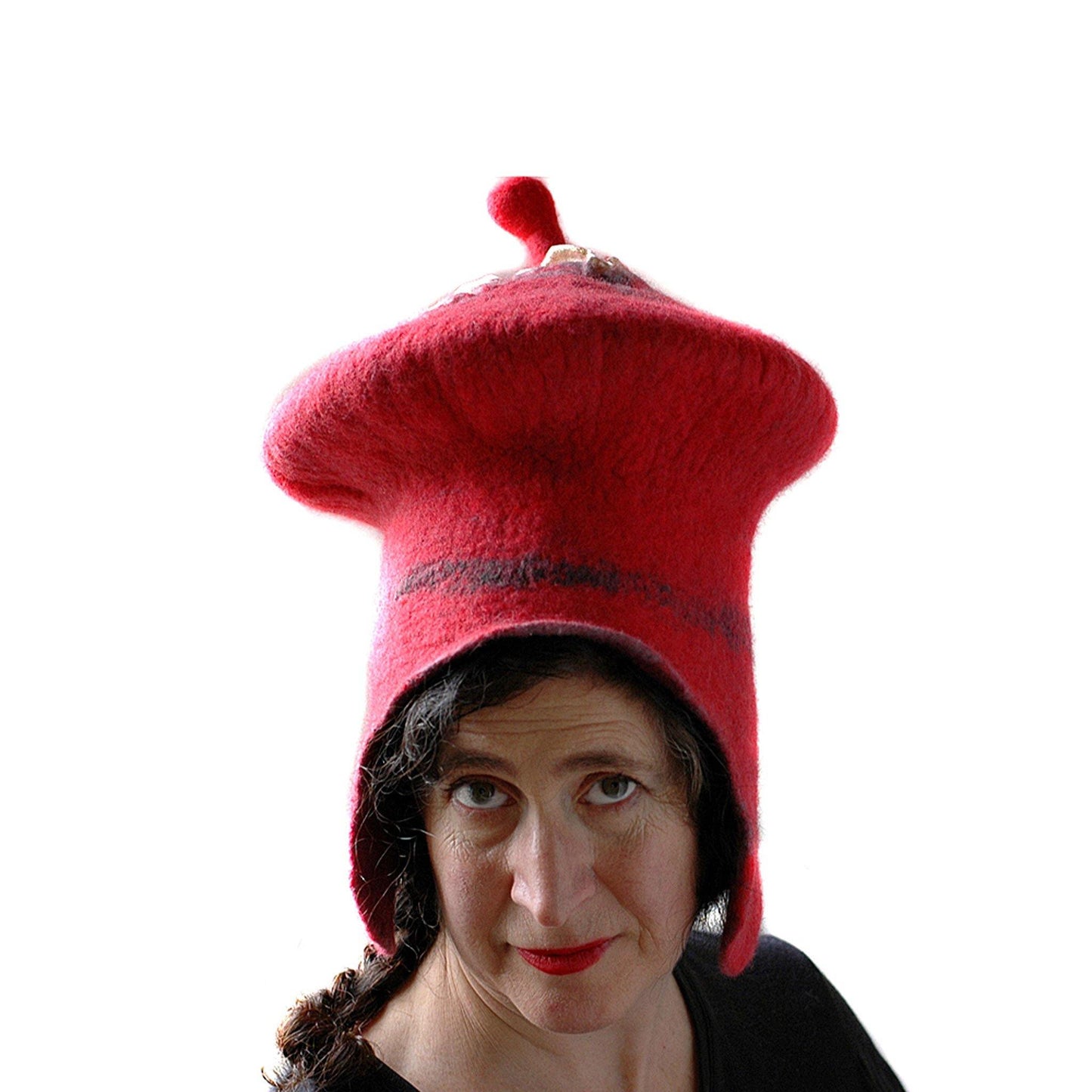 Watermelon Red Sci Fi Mushroom Wizard Hat with Earflaps - front view