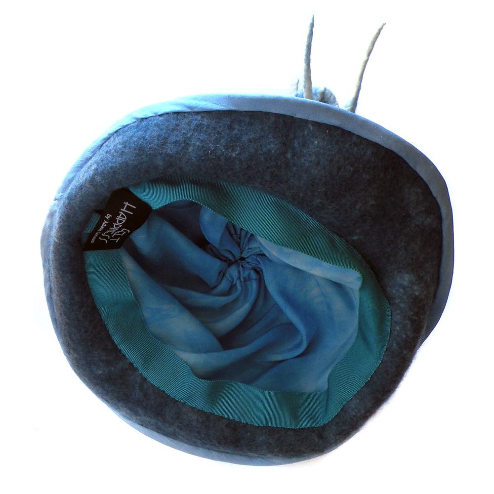 Spiky Blue Felted Pixie Hat - inside