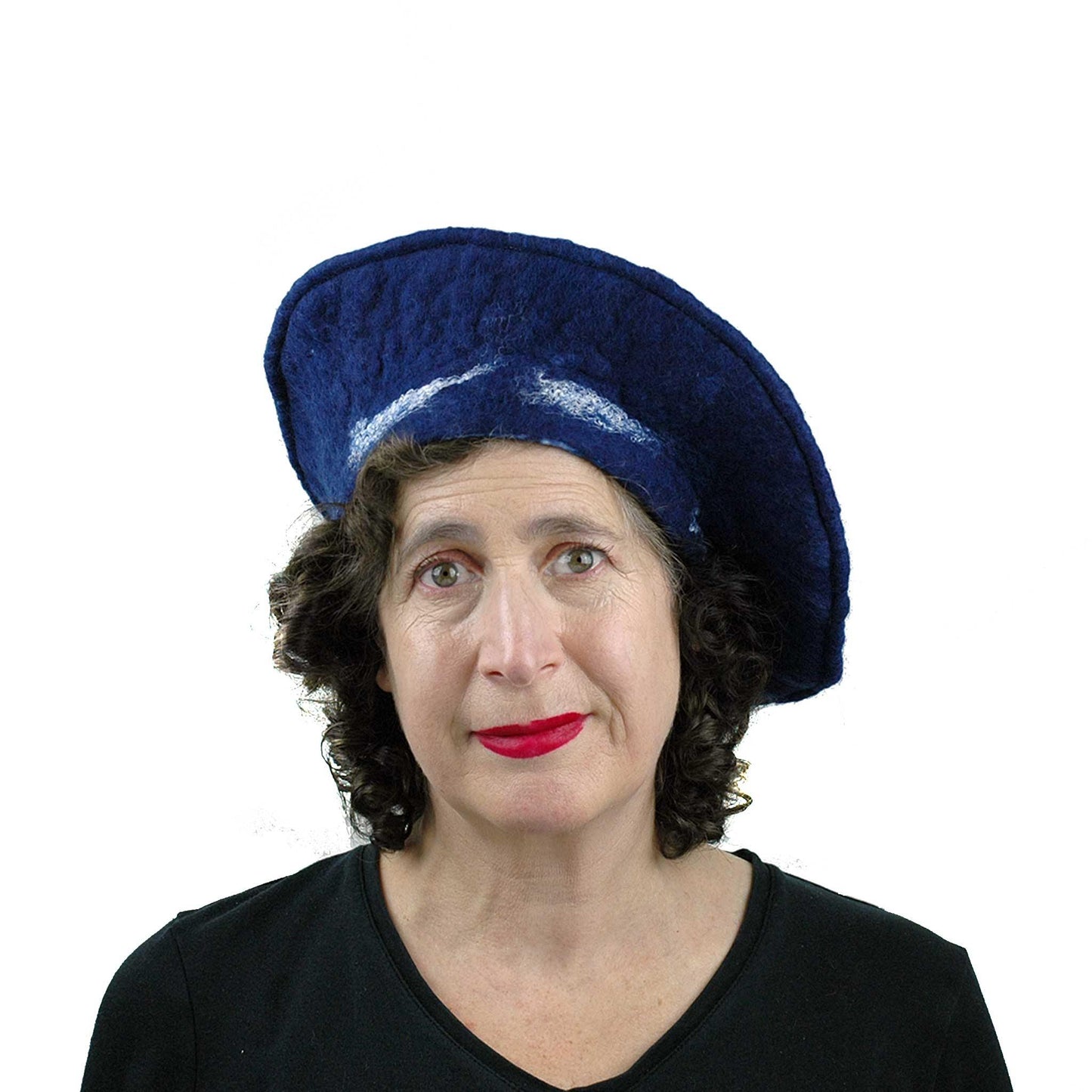 Indigo Snowflake Felted Beret - front view