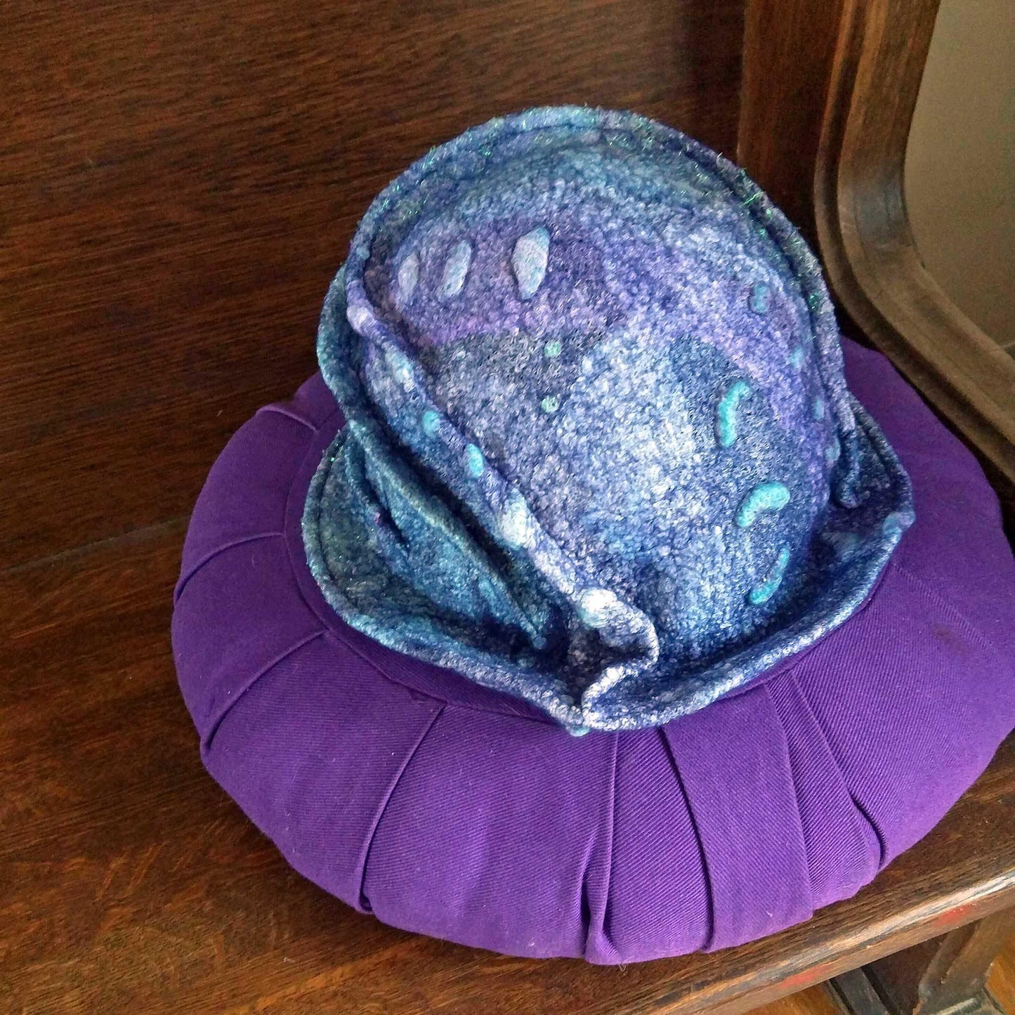 Iridescent Blue Violet Bucket Hat - top view with more accurate colors