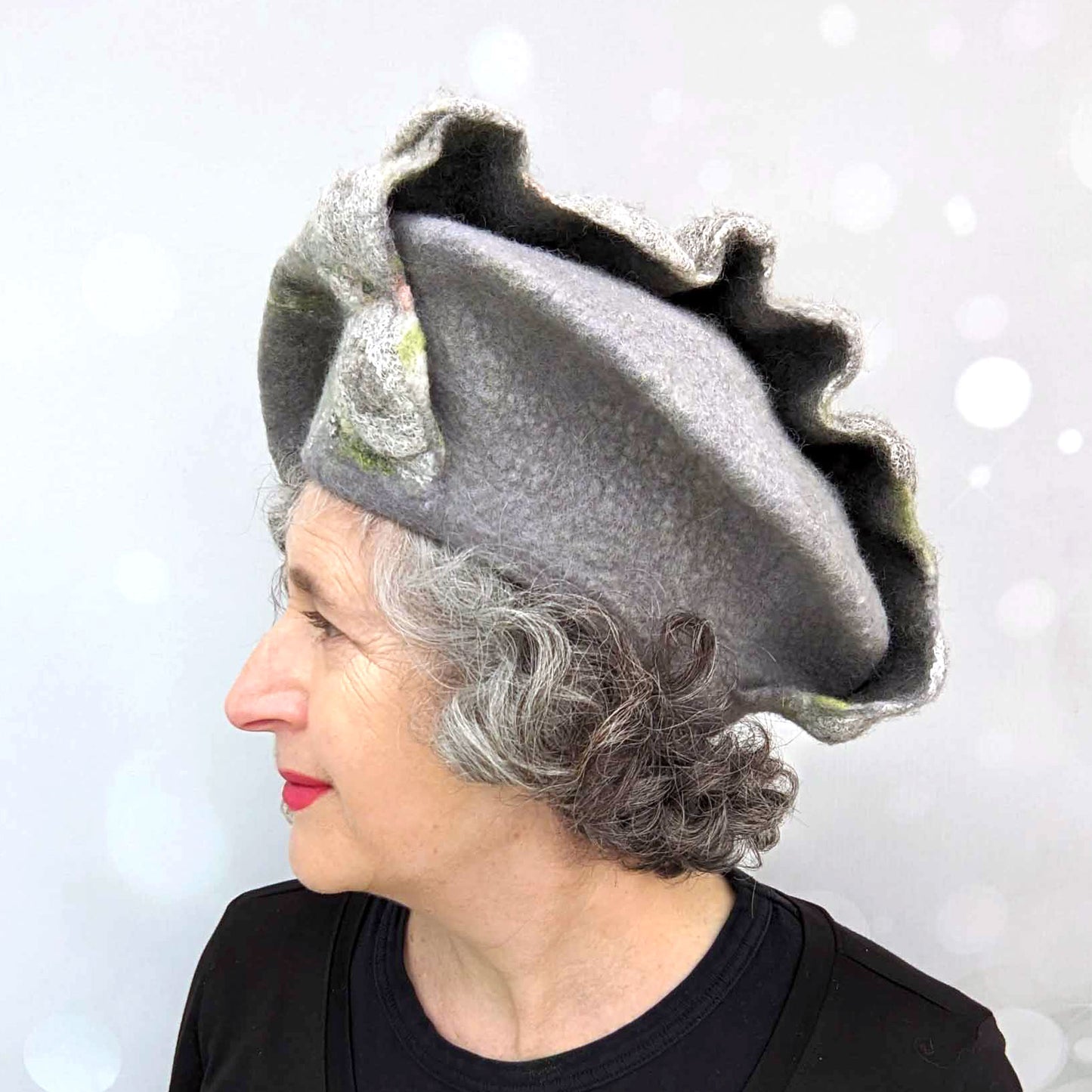 Irish Stone Wall Felted Beret -sideview