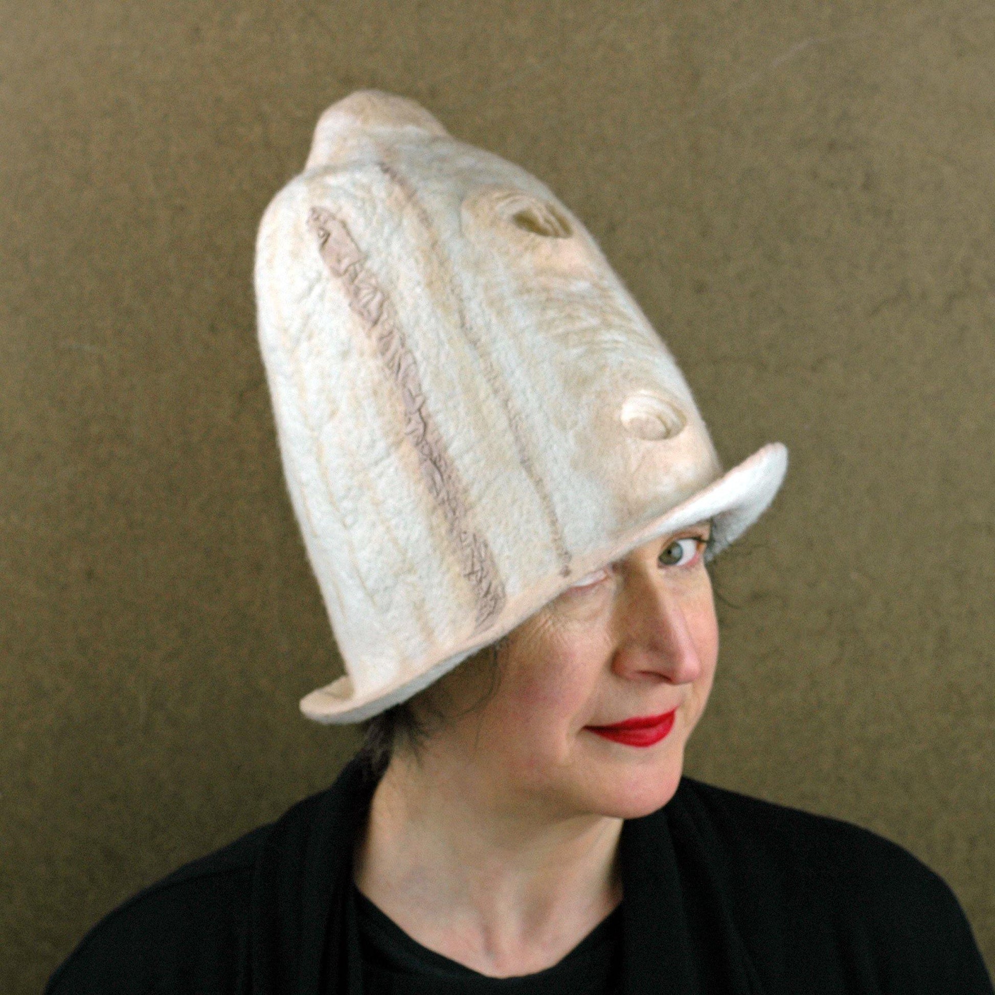 Tall Ivory and Sepia Hat - three quarters view 2