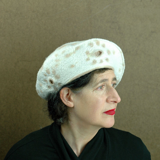 Ivory Cheetah Beret - side view