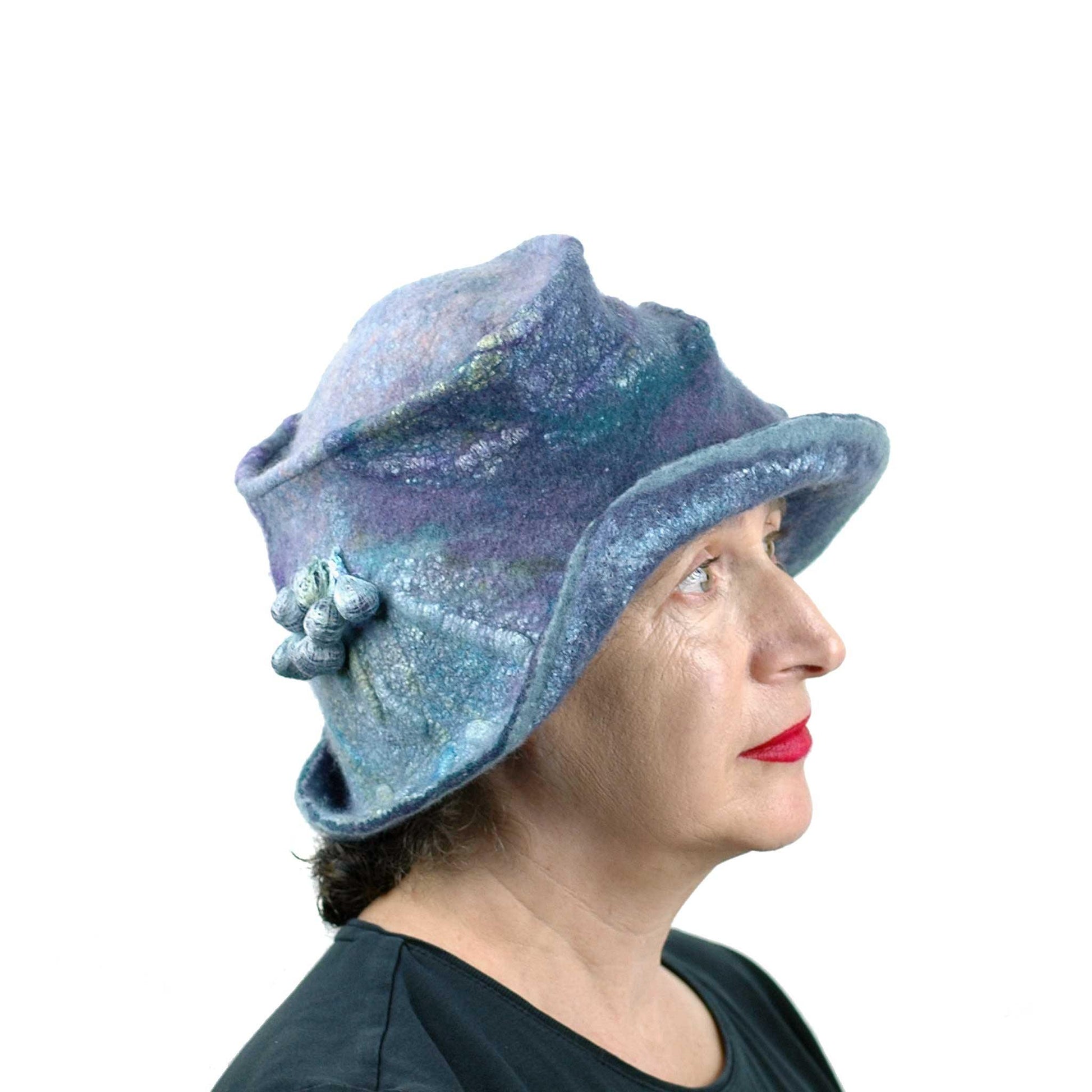 Jewel Toned Blue and Purple Bucket Hat - side view