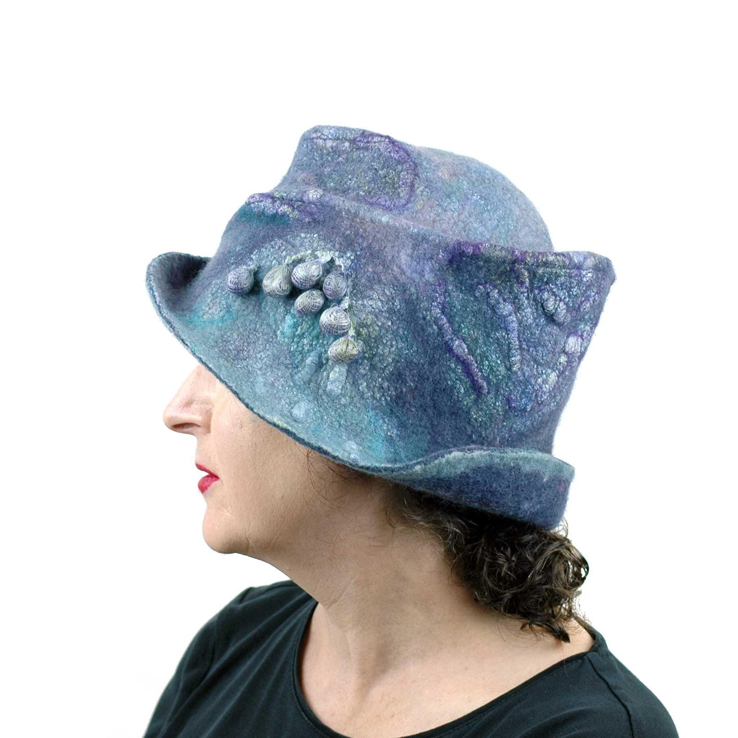 Jewel Toned Blue and Purple Bucket Hat - side view