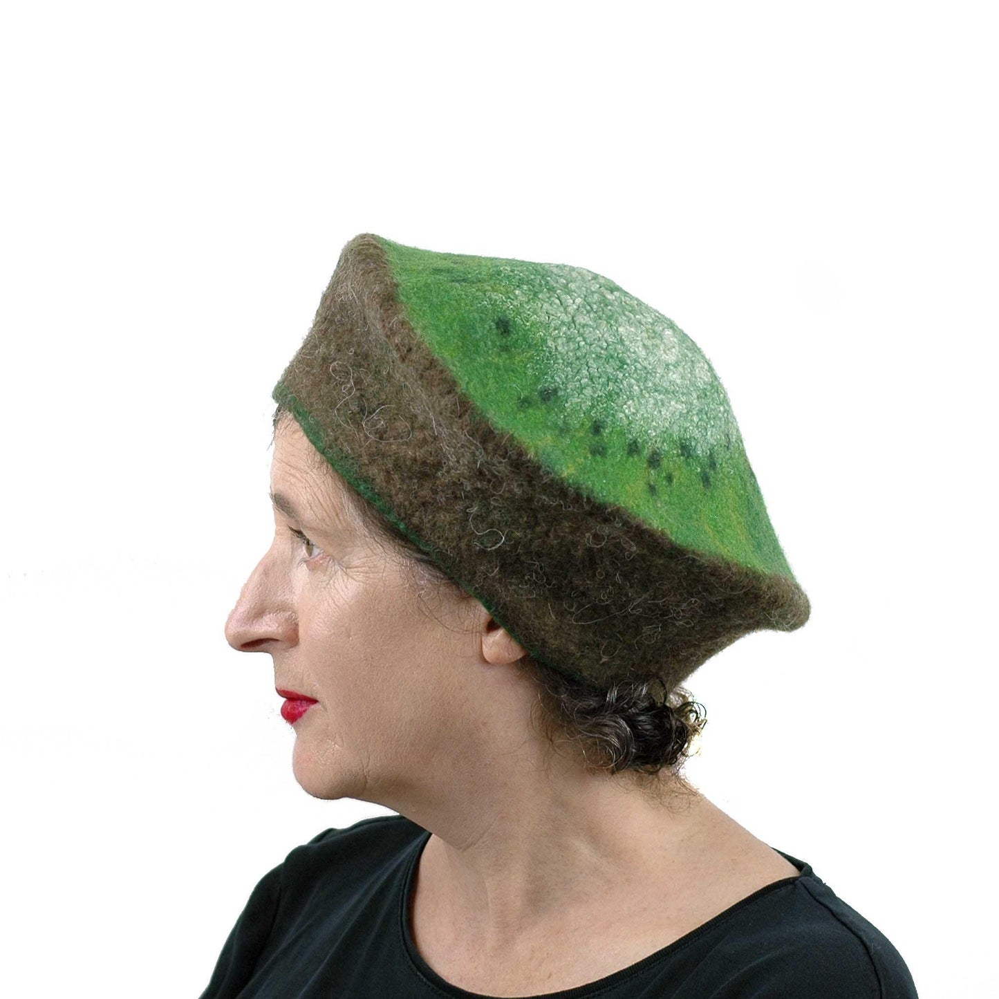 Large Size Felted Kiwi Hat - side view