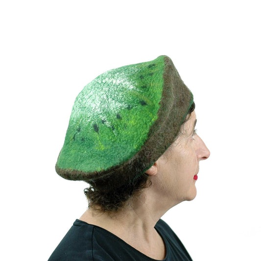 Large Size Felted Kiwi Hat - back view