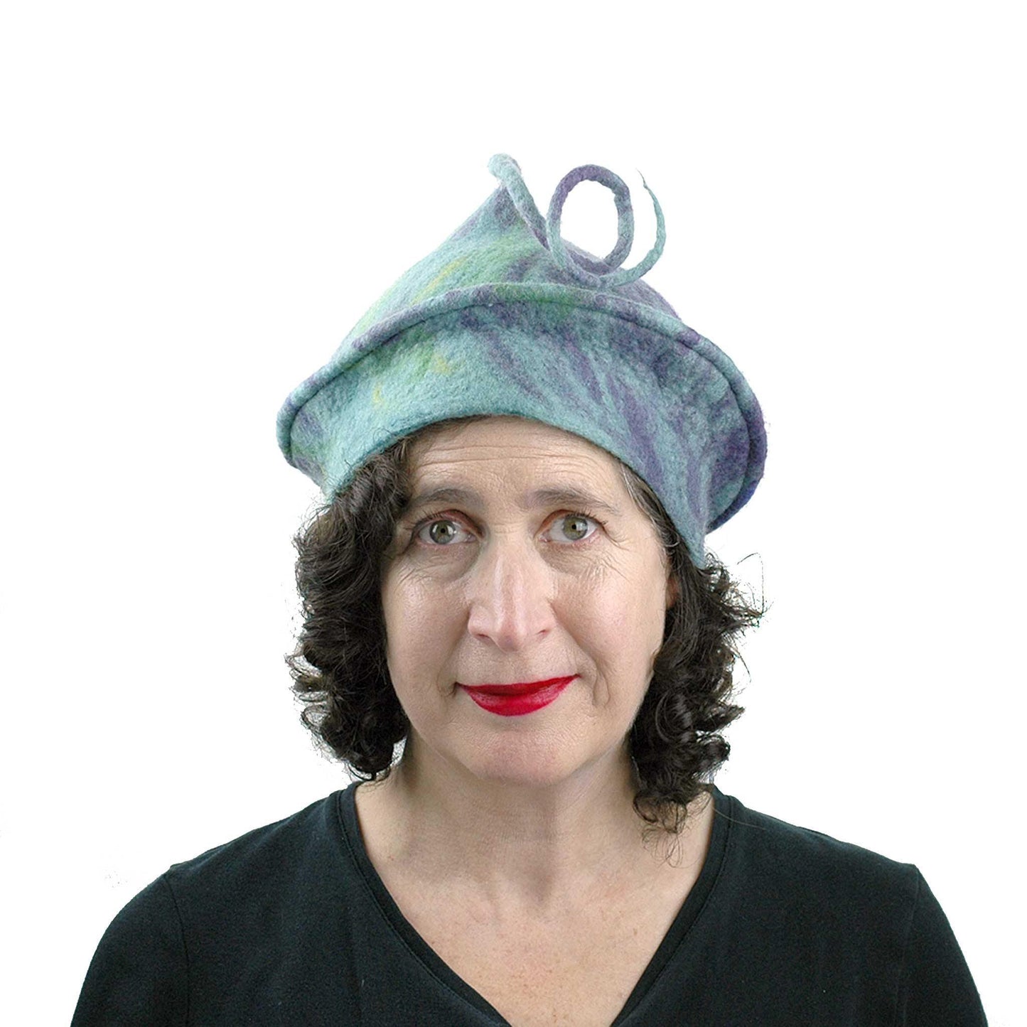 Lavender Green Curlicue Beret - front view