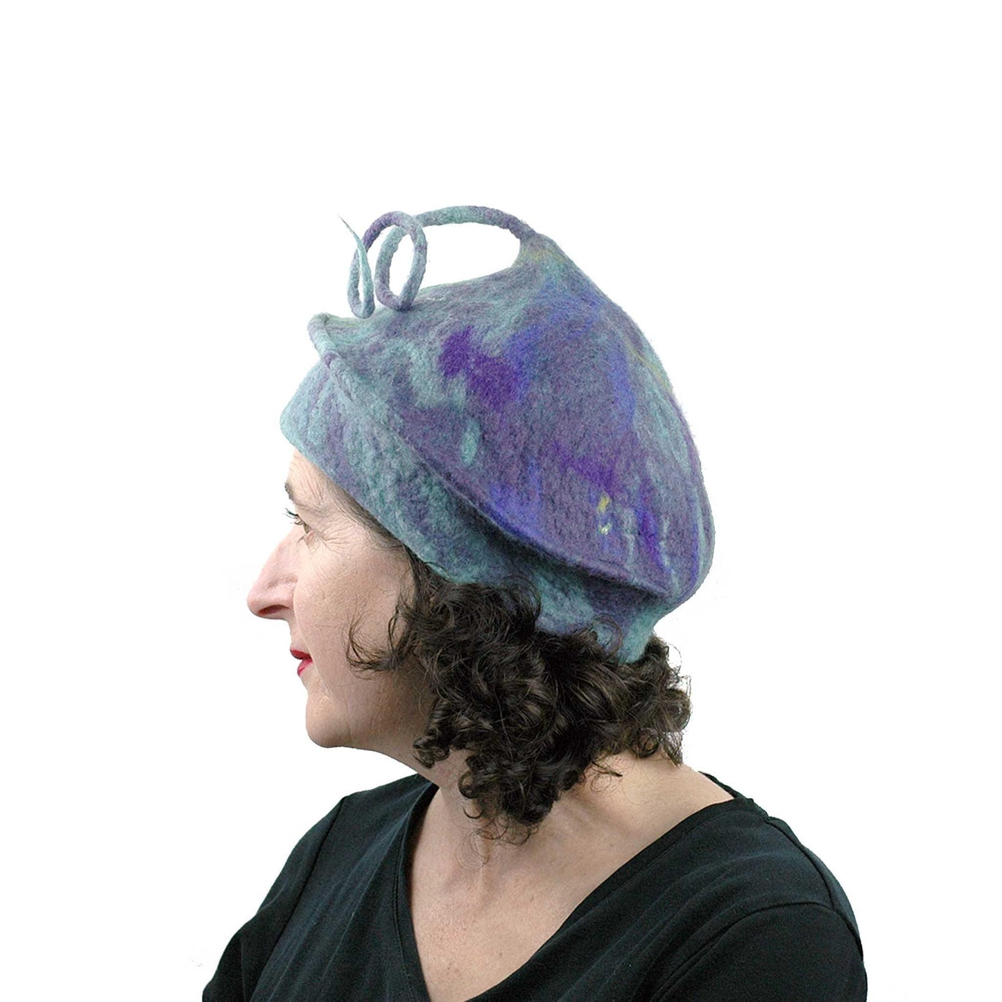 Lavender Green Curlicue Beret - side view