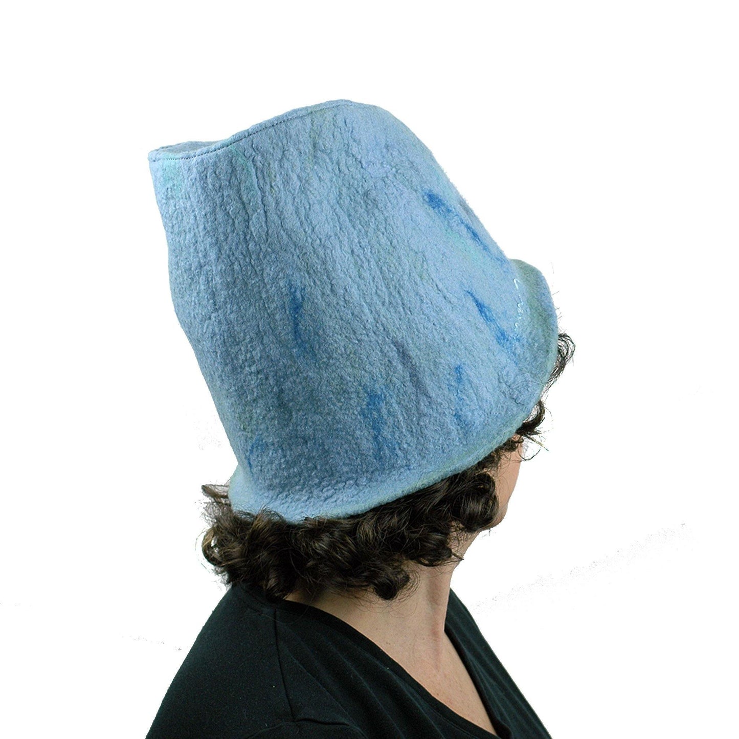 Light Blue Felted Bucket Hat with Chevron Pattern - back view