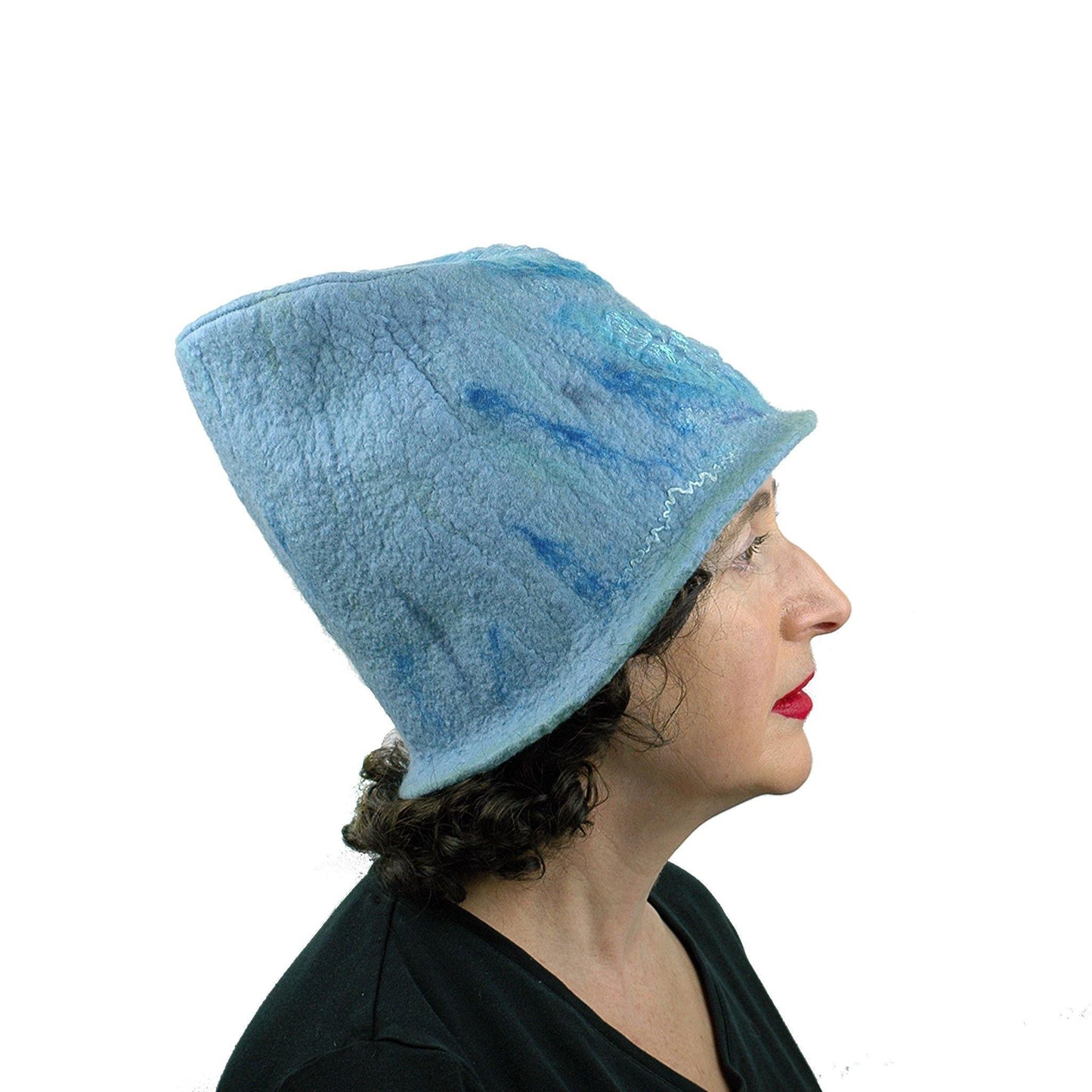 Light Blue Felted Bucket Hat with Chevron Pattern - side view