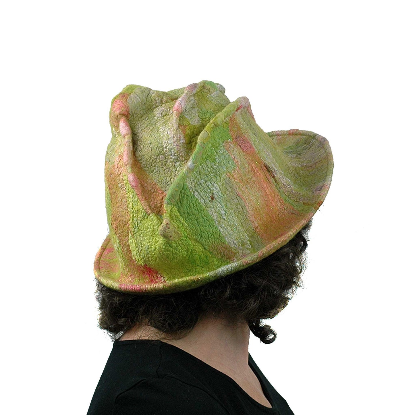 Lime Green and Hot Pink Brimmed Hat - back view
