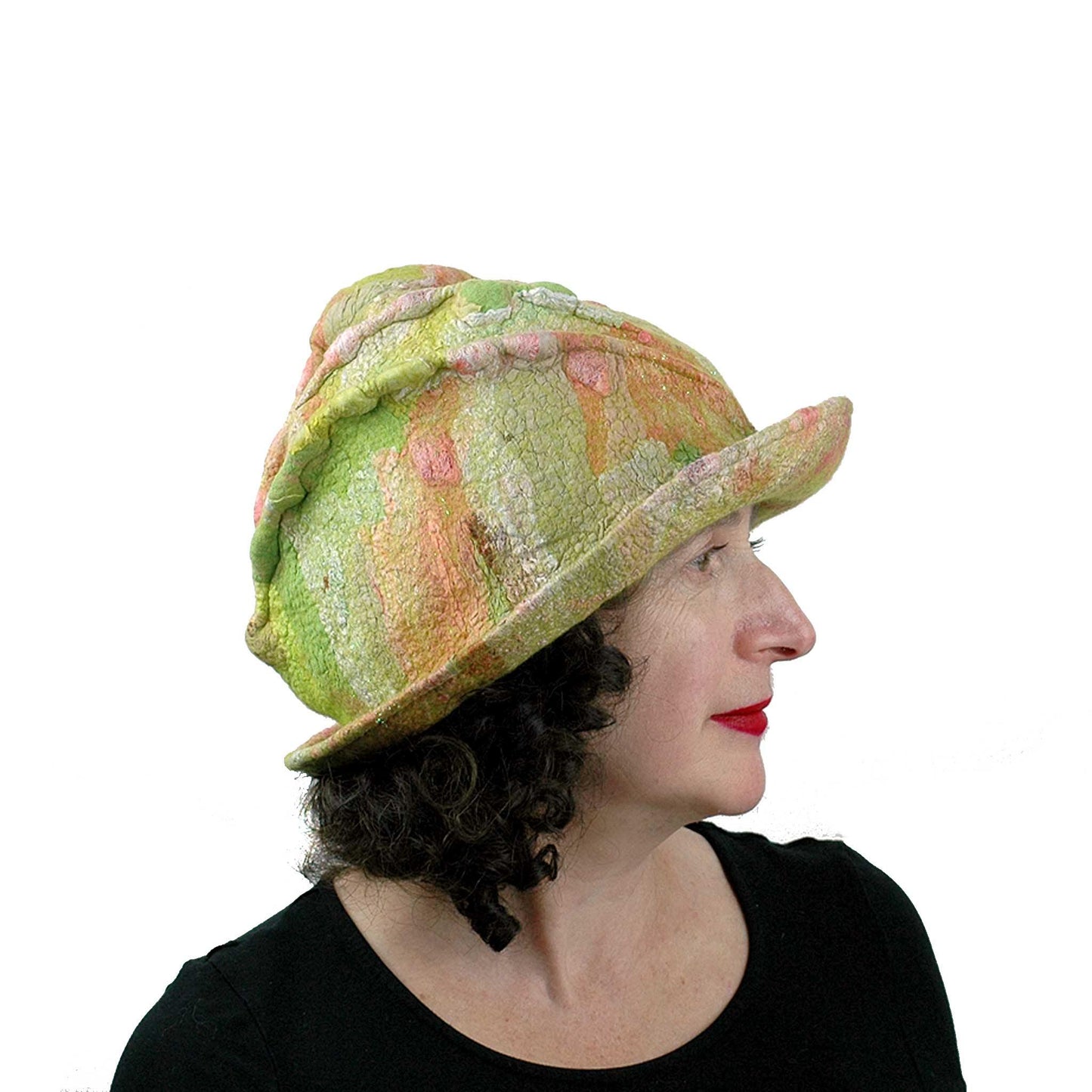 Lime Green and Hot Pink Brimmed Hat - side view