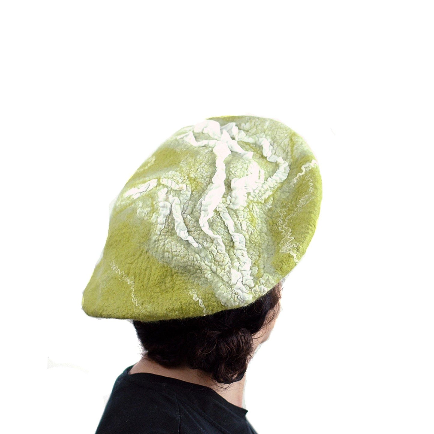 White and Lime Green Beret - back view