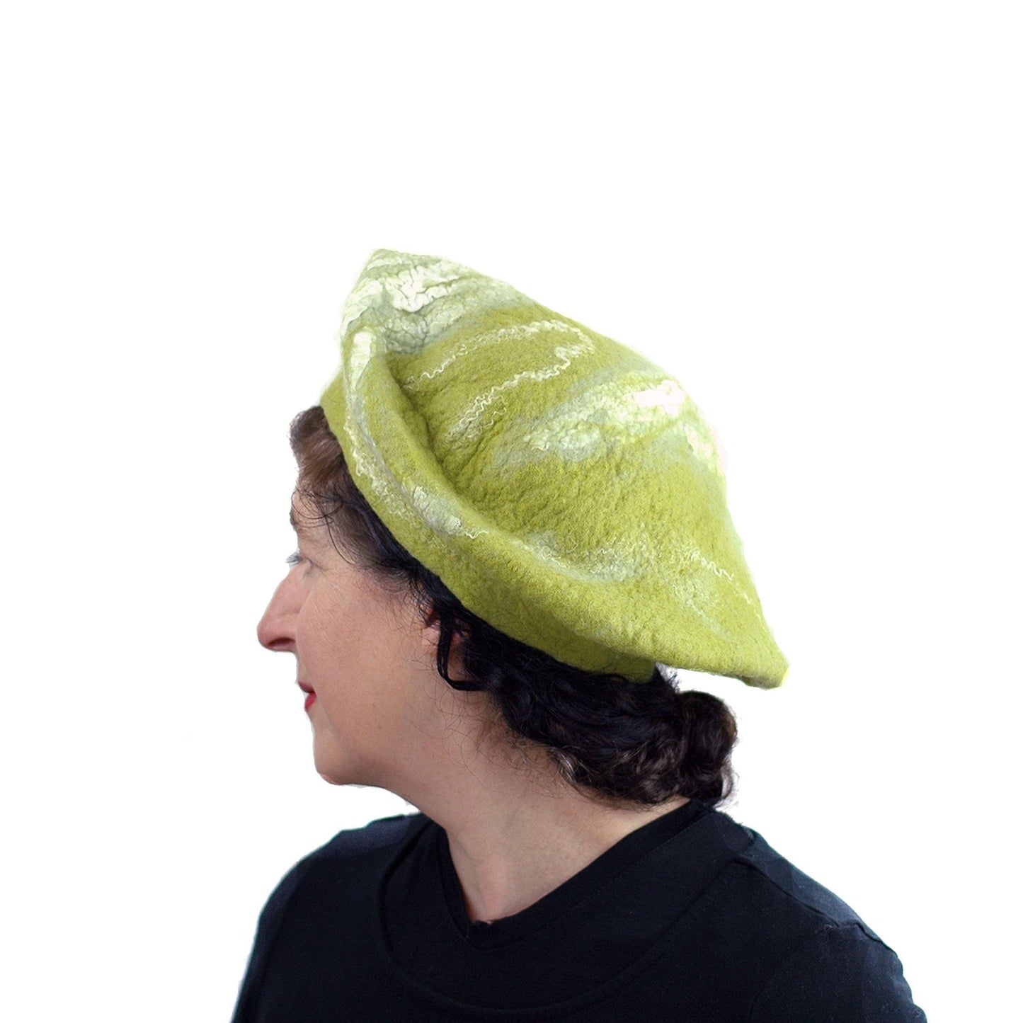White and Lime Green Beret - side view