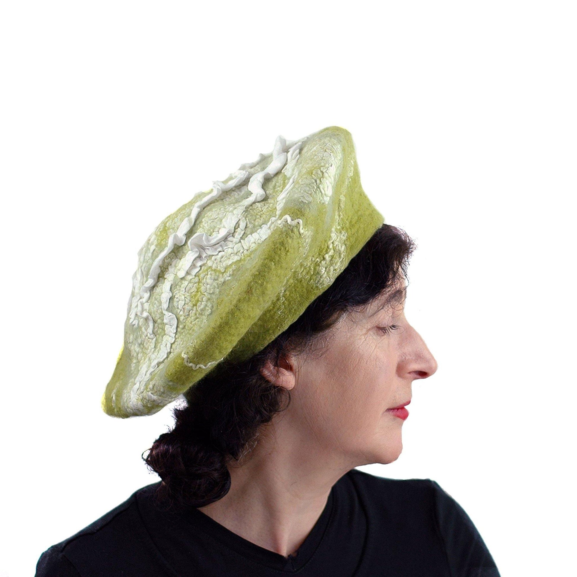 White and Lime Green Beret - other side view