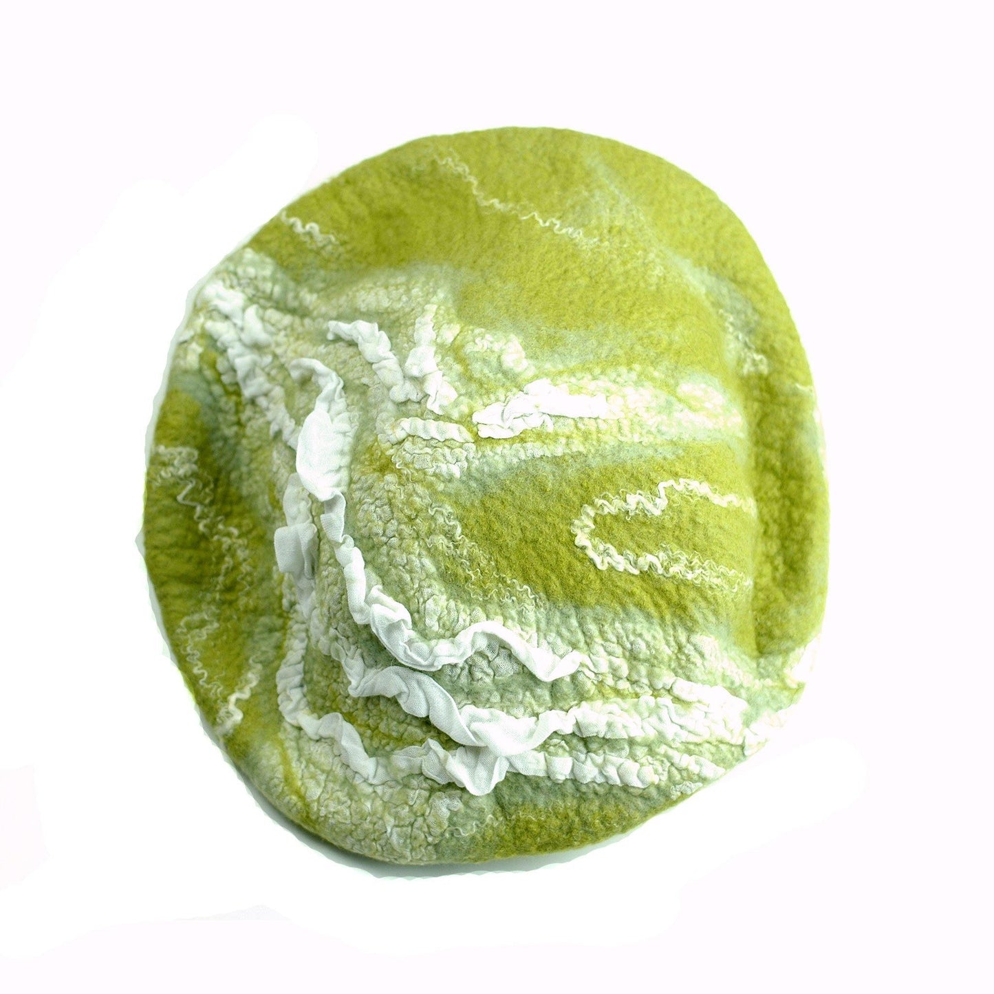White and Lime Green Beret -top view