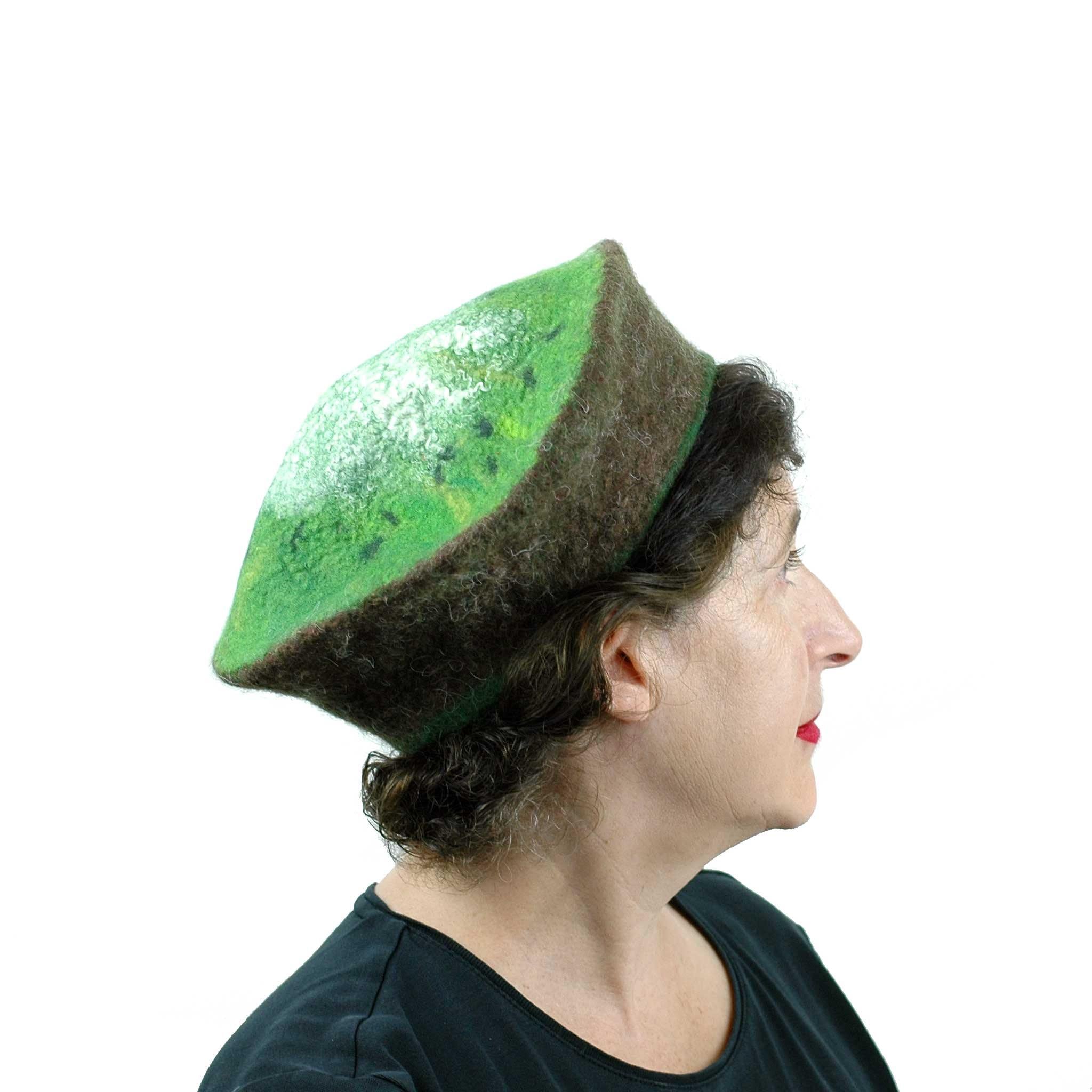 Medium Sized Felted Kiwi Beret | FeltHappiness Hats