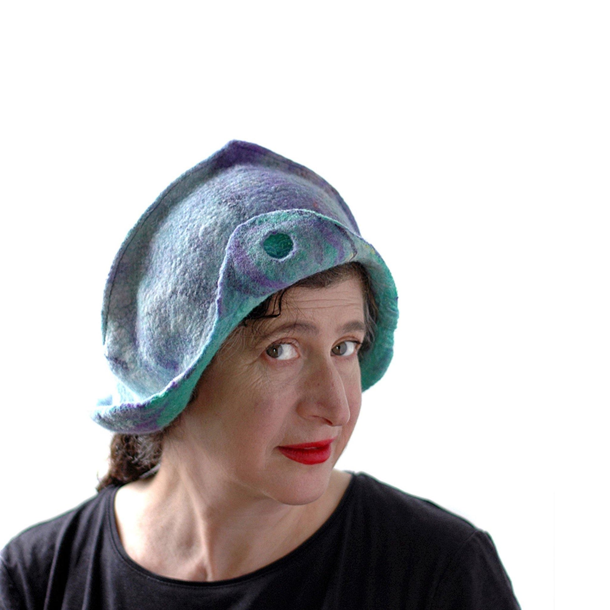 Mermaids Cloche in Green and Purple - three quarters view