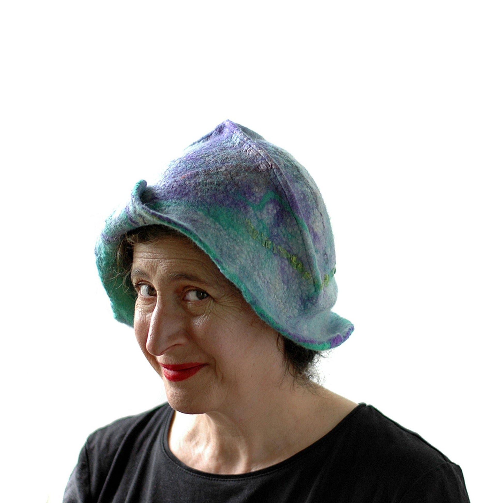 Mermaids Cloche in Green and Purple - three quarters view 2