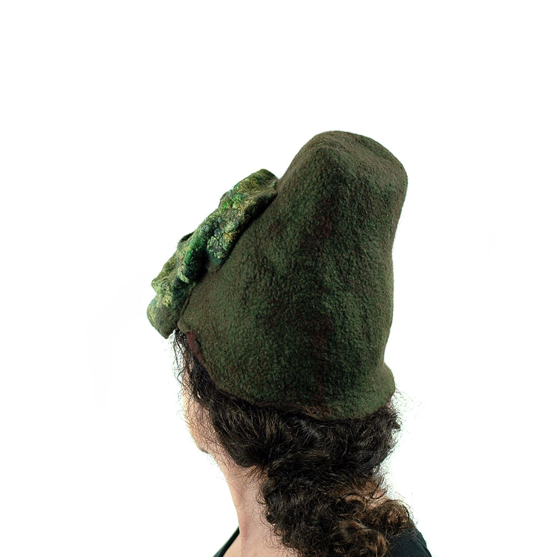 Mossy Forest Felted Fez - back view