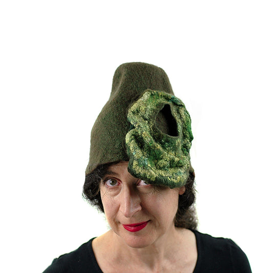Mossy Forest Felted Fez - frontview