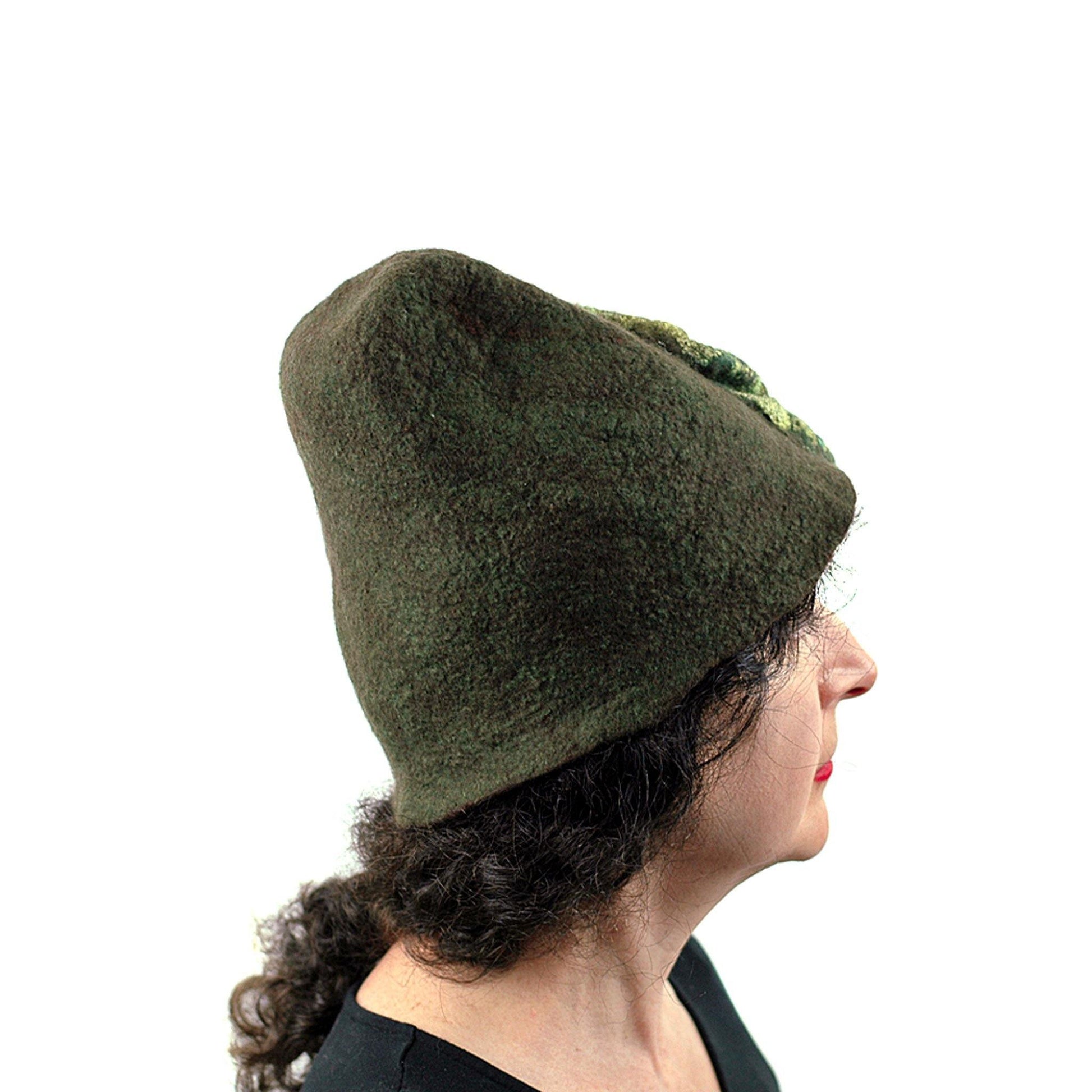 Mossy Forest Felted Fez - profile view
