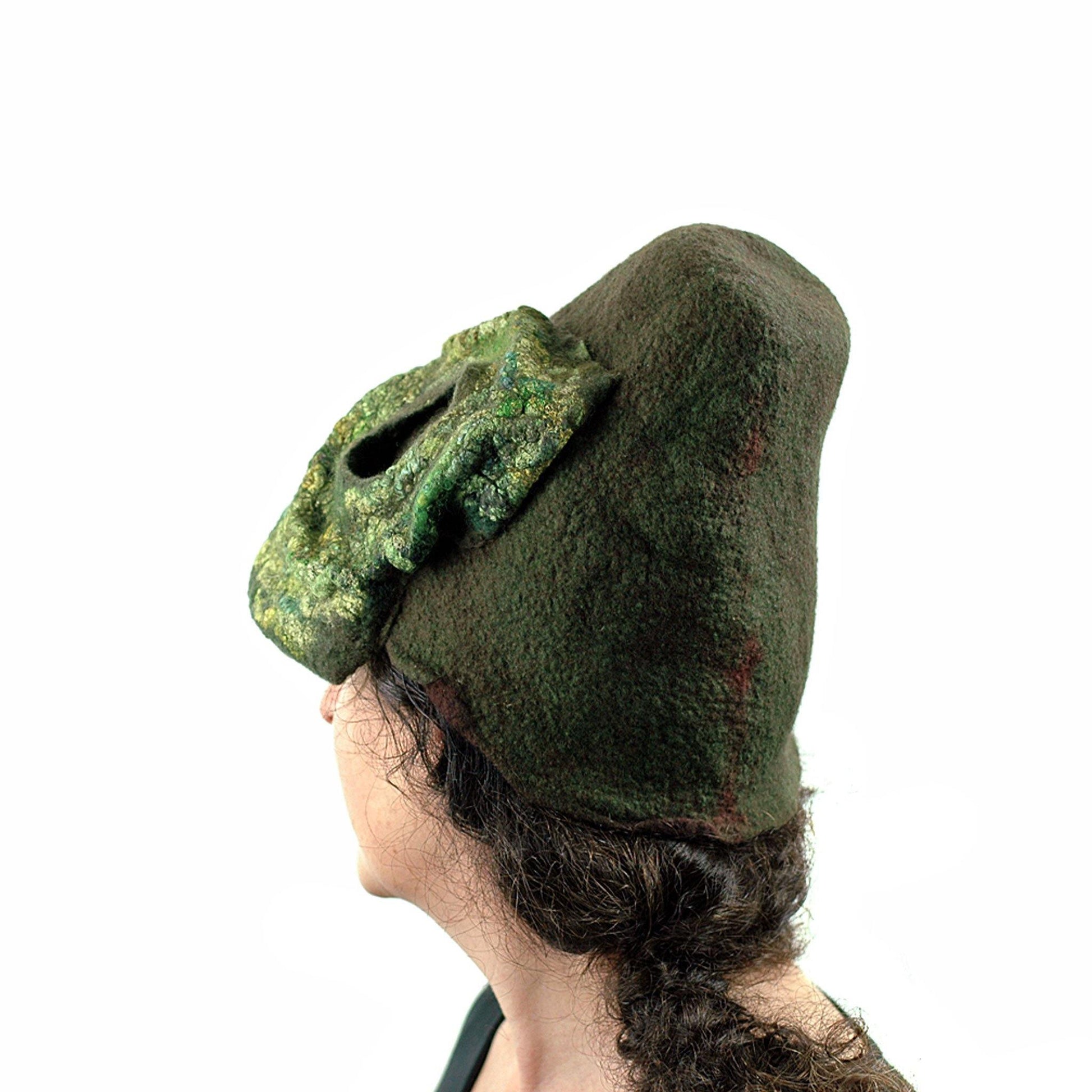 Mossy Forest Felted Fez - side back view