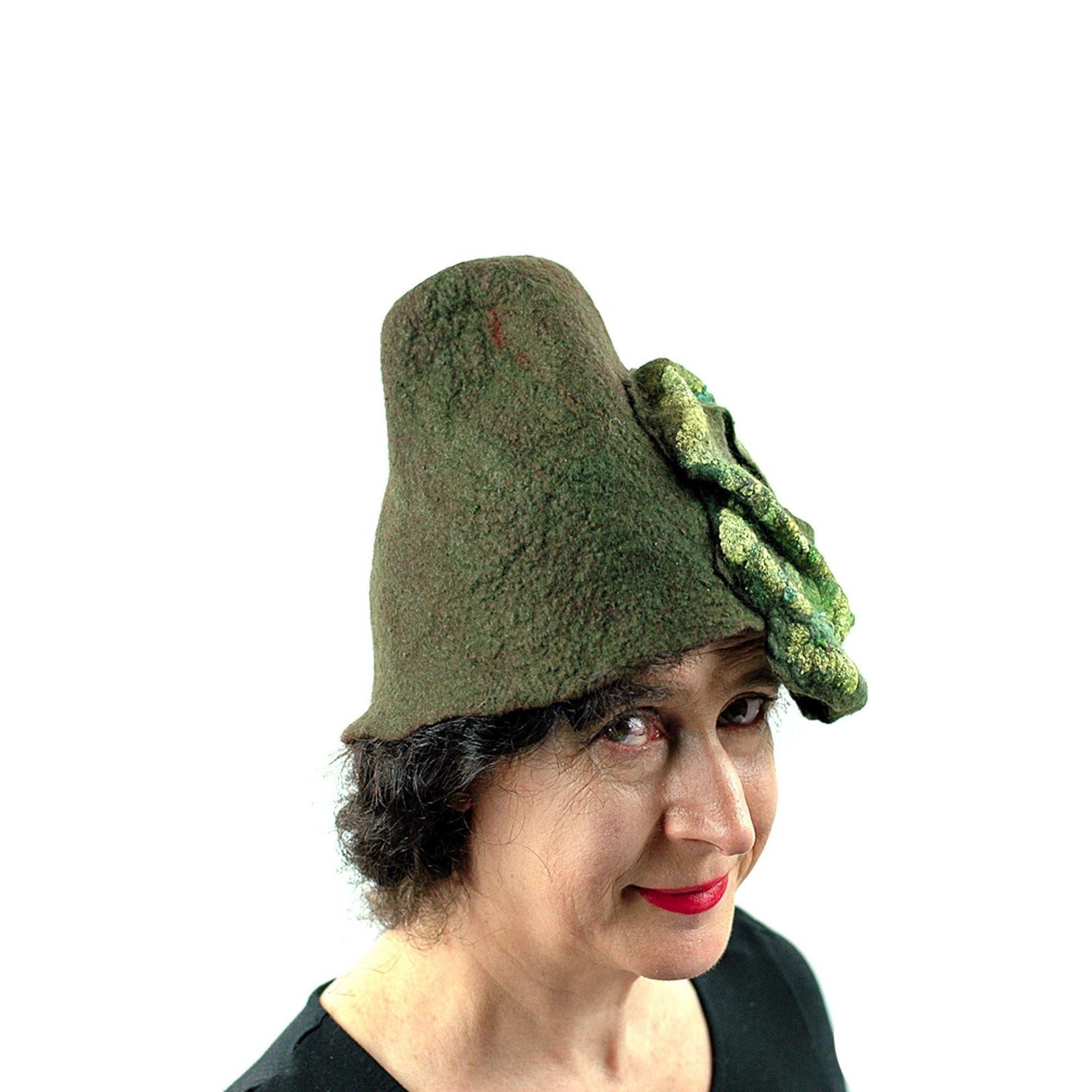 Mossy Forest Felted Fez - three quarters view