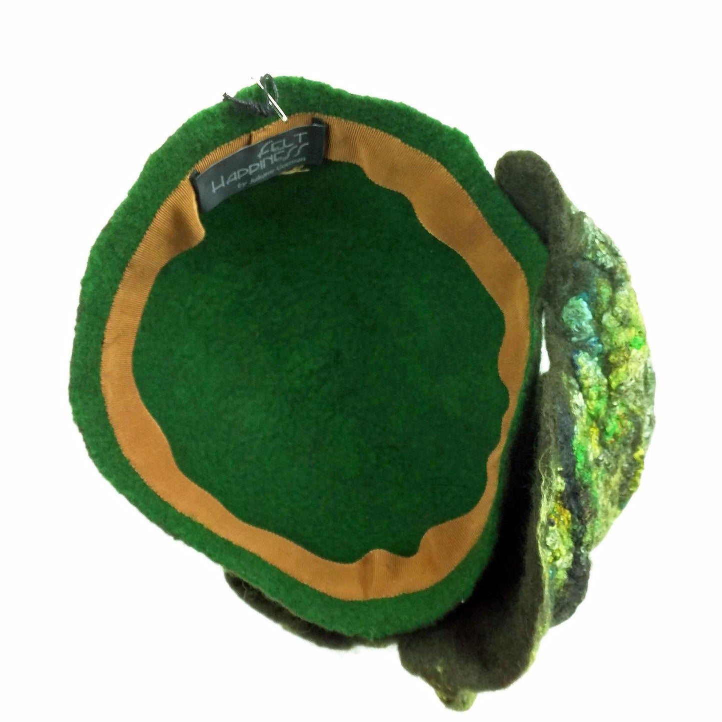 Green Colored, Mossy Forest, Retro Pillbox Hat - inside view