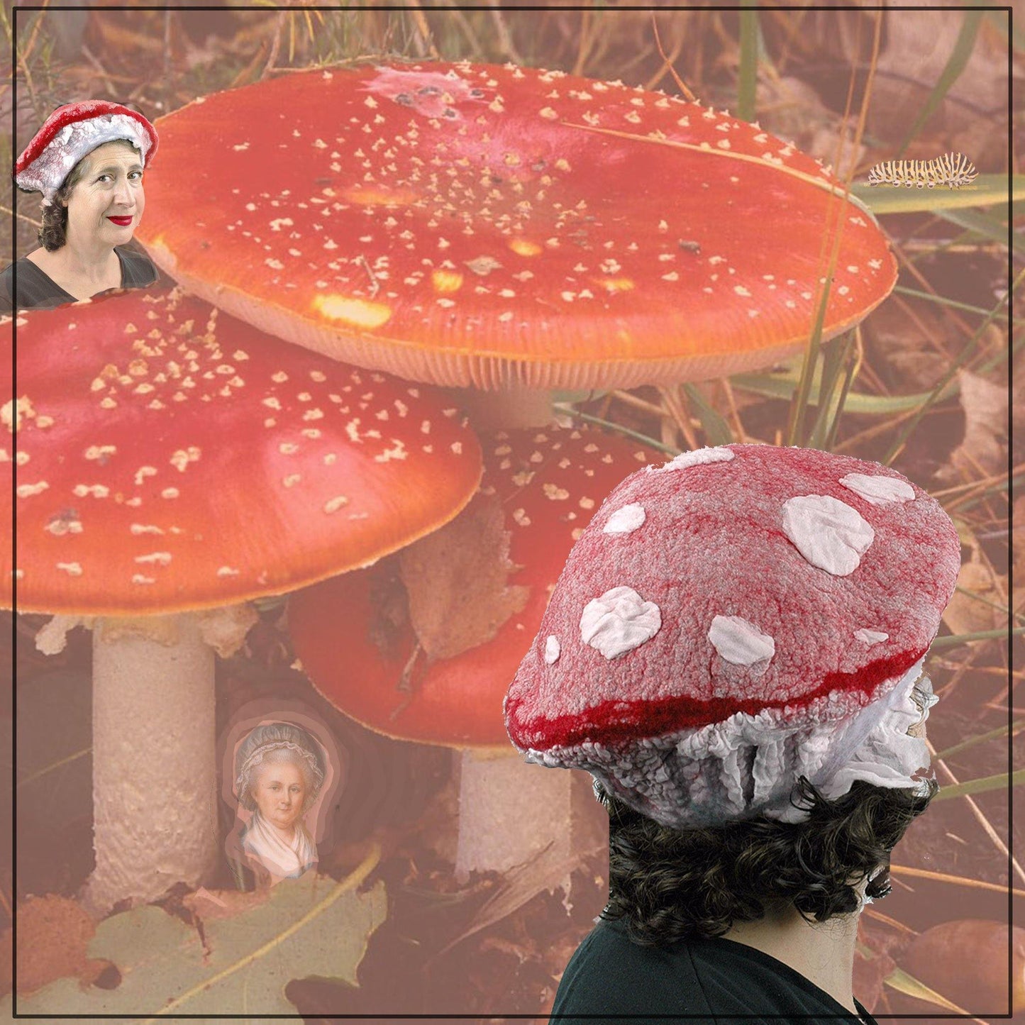 Felted Amanita Mushroom Beret with Nunofelted Gills - Digital Collage