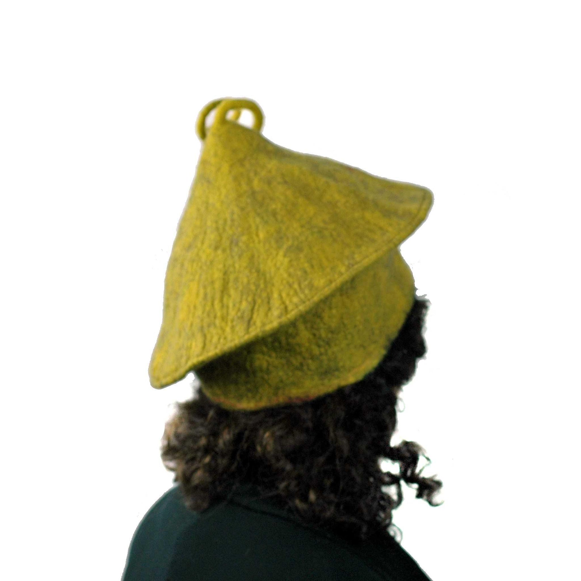Mustard Yellow Felted Beret with Curlicue  -back view