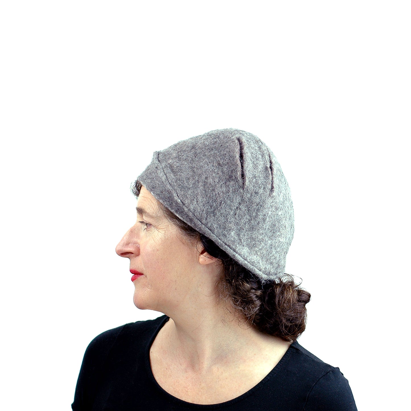 Simple Gray Gotland Wool Beret - side view 2