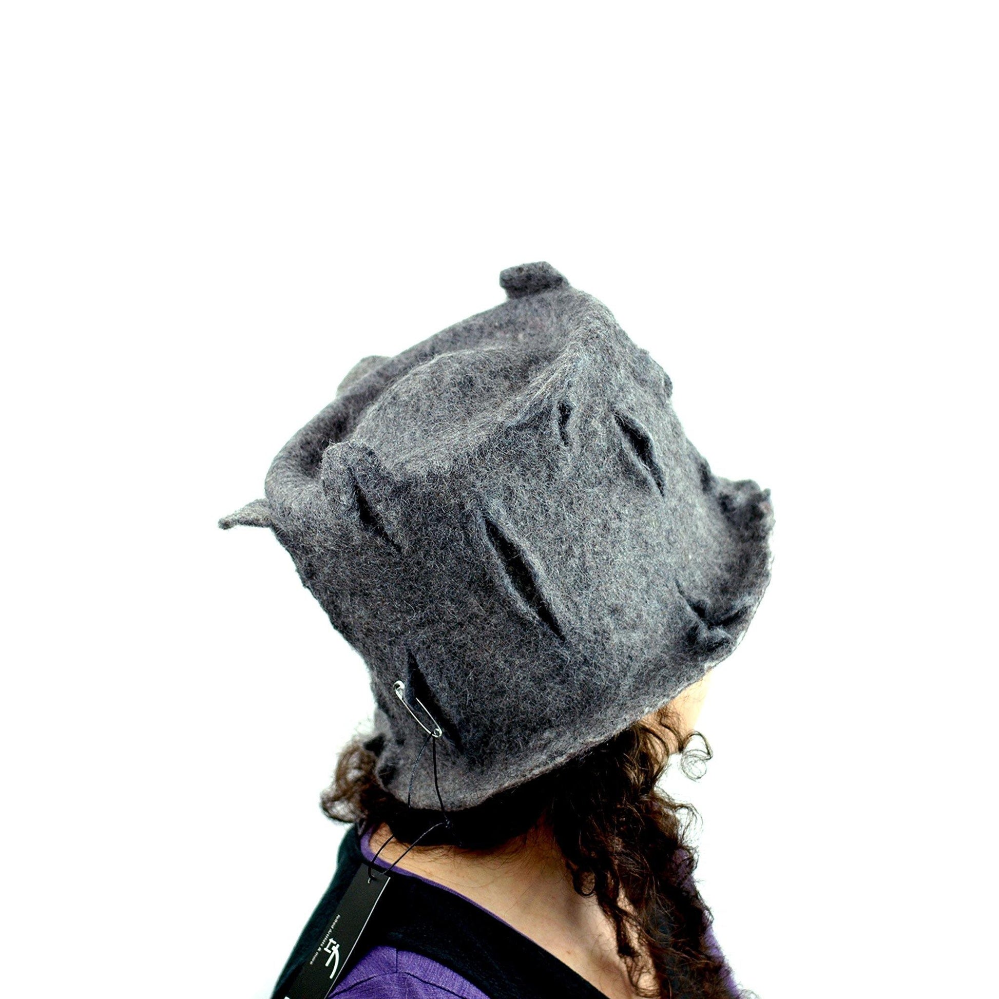 Gray Gotland Wool Felted Top Hat - back view
