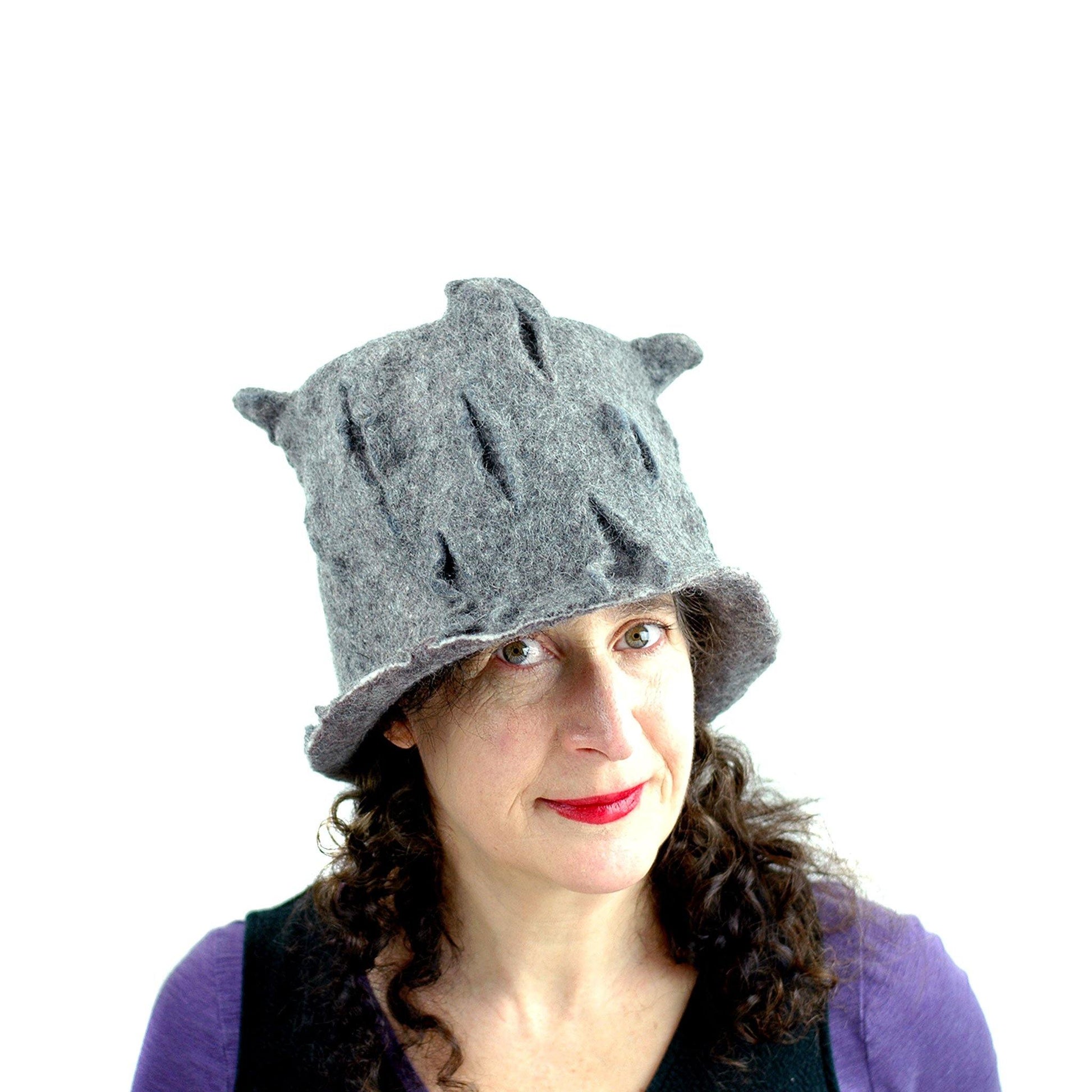 Gray Gotland Wool Felted Top Hat - front view