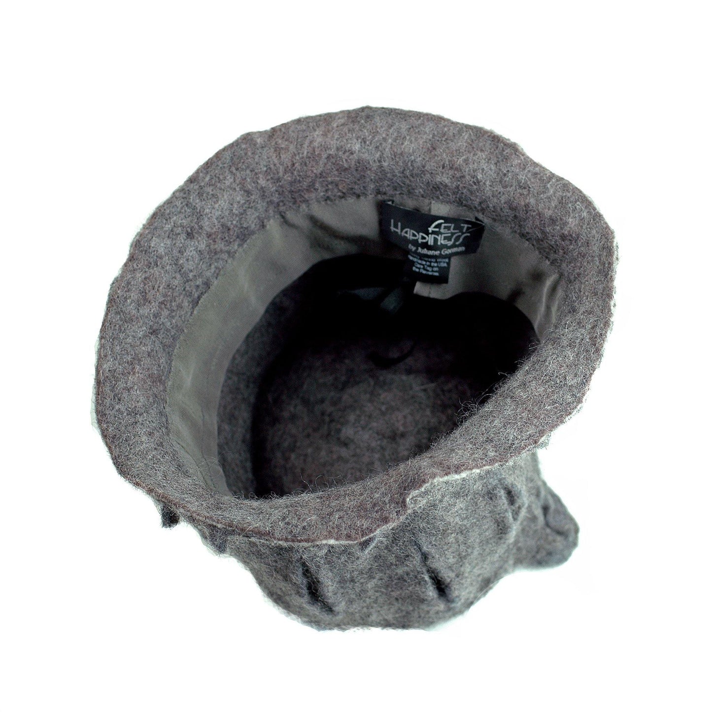 Gray Gotland Wool Felted Top Hat - inside view of hat