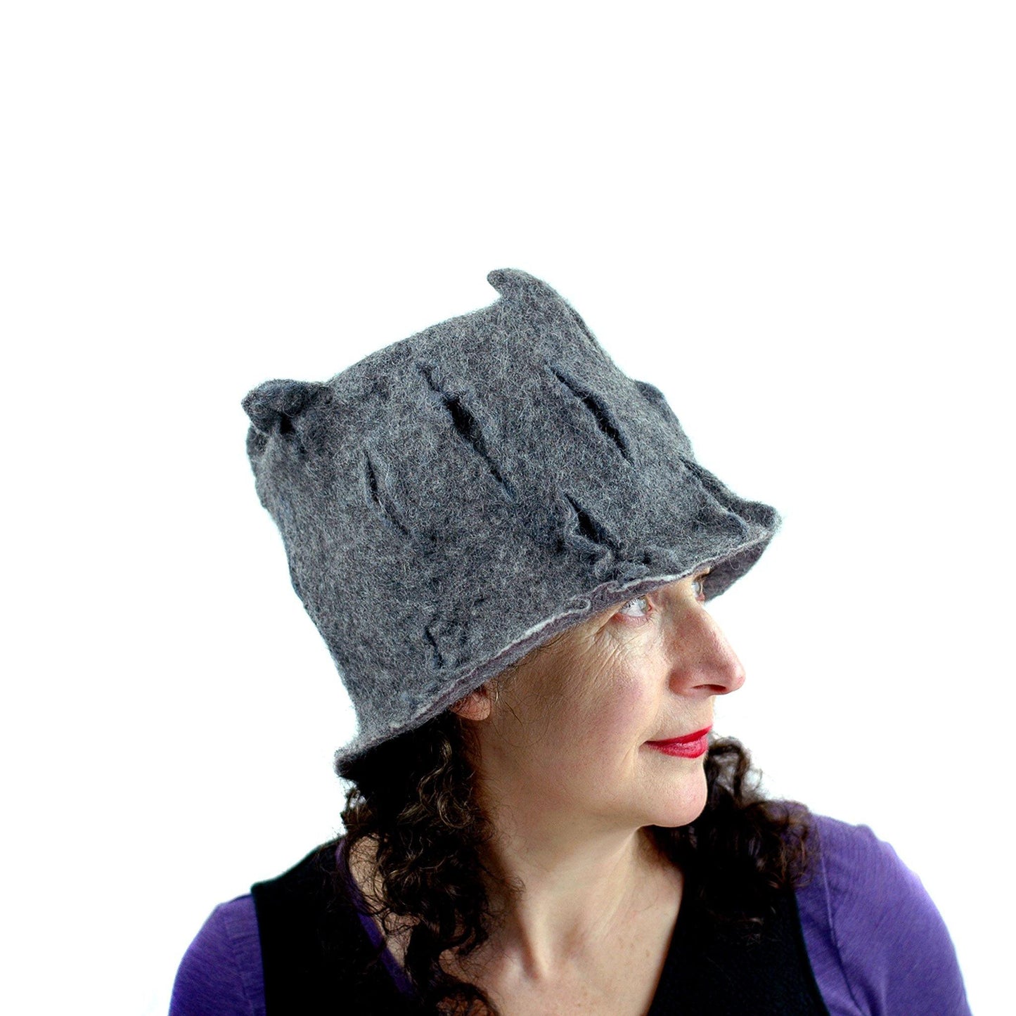 Gray Gotland Wool Felted Top Hat -side view 3
