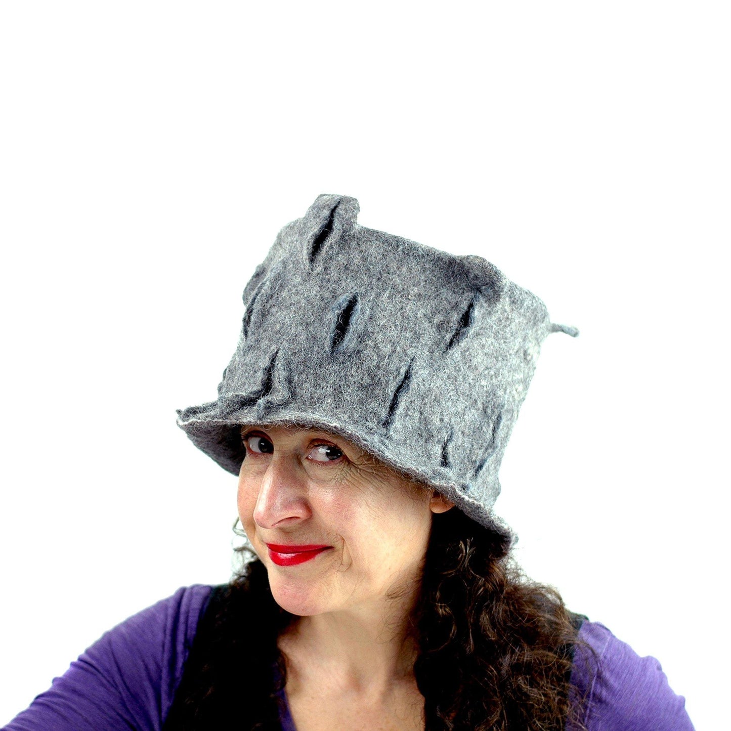 Gray Gotland Wool Felted Top Hat - side view 1