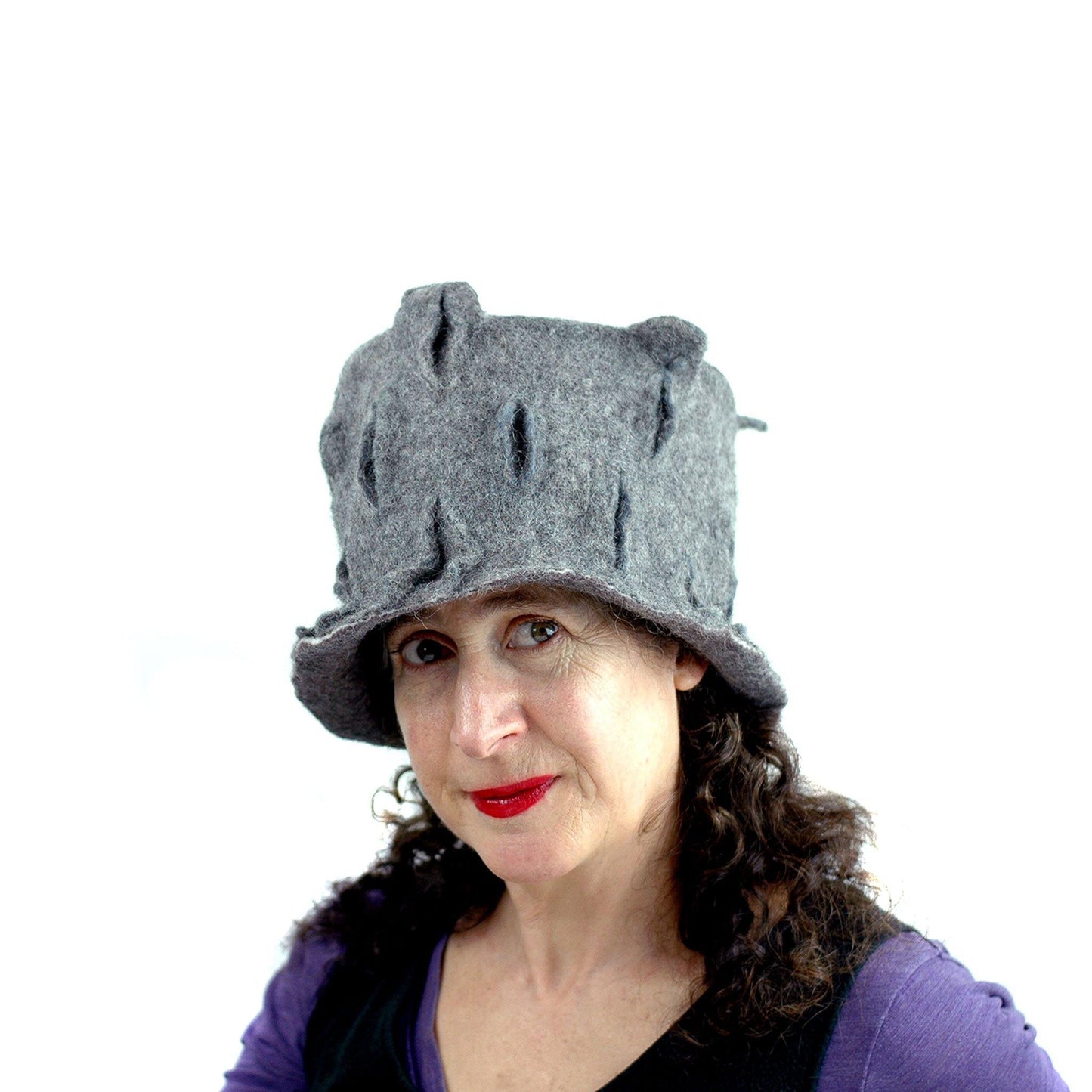 Gray Gotland Wool Felted Top Hat - side view 2